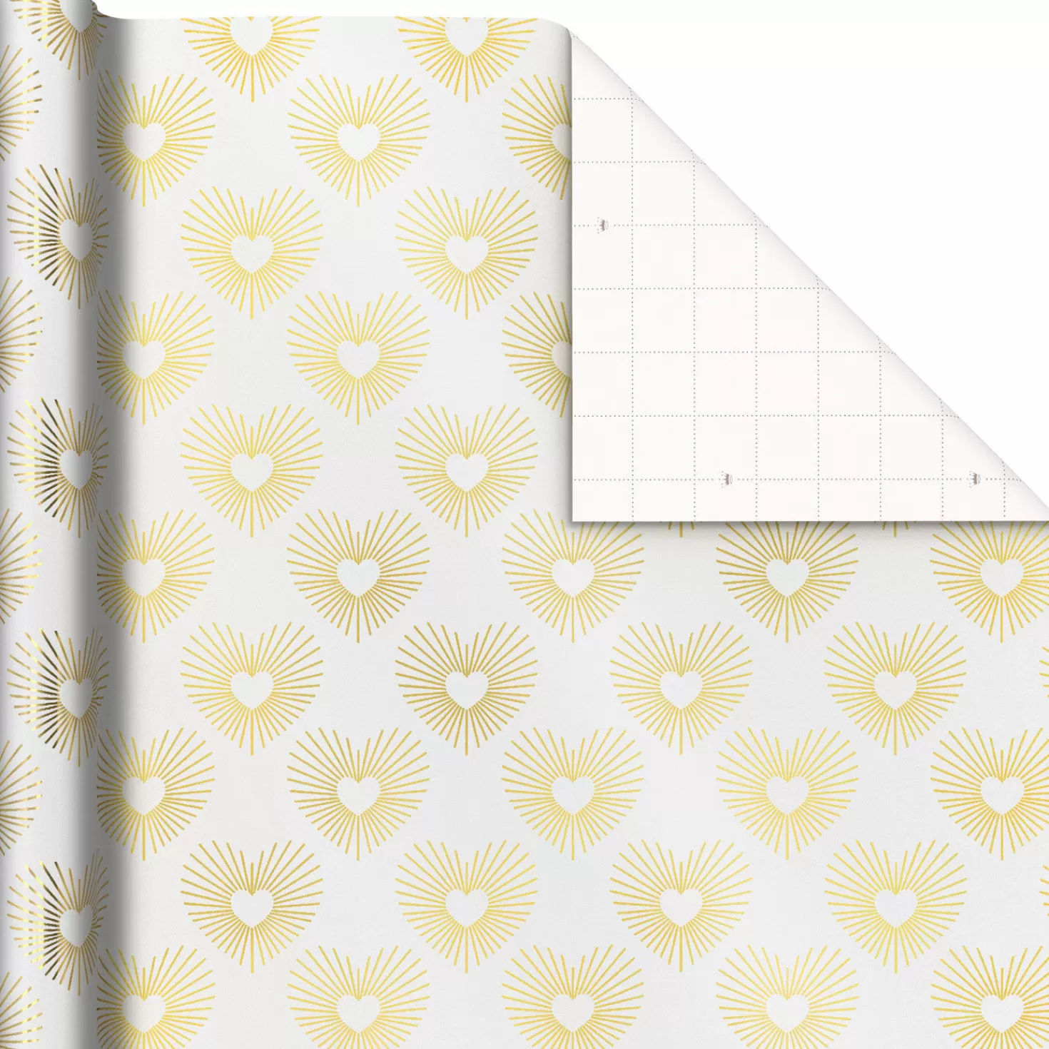 Fashion Gold Hearts On White Wrapping Paper, 15 Sq. Ft. Wedding