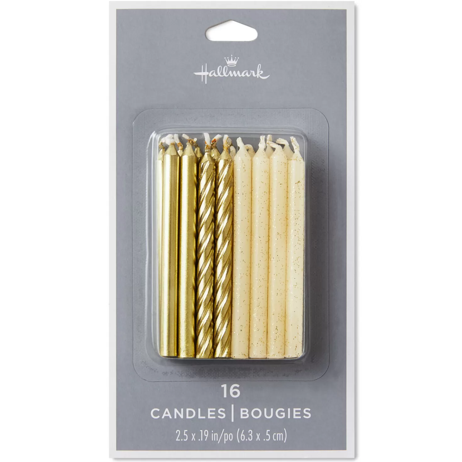 Birthday>Hallmark Gold Matte, Spiral And Glitter Birthday Candles, Set Of 16