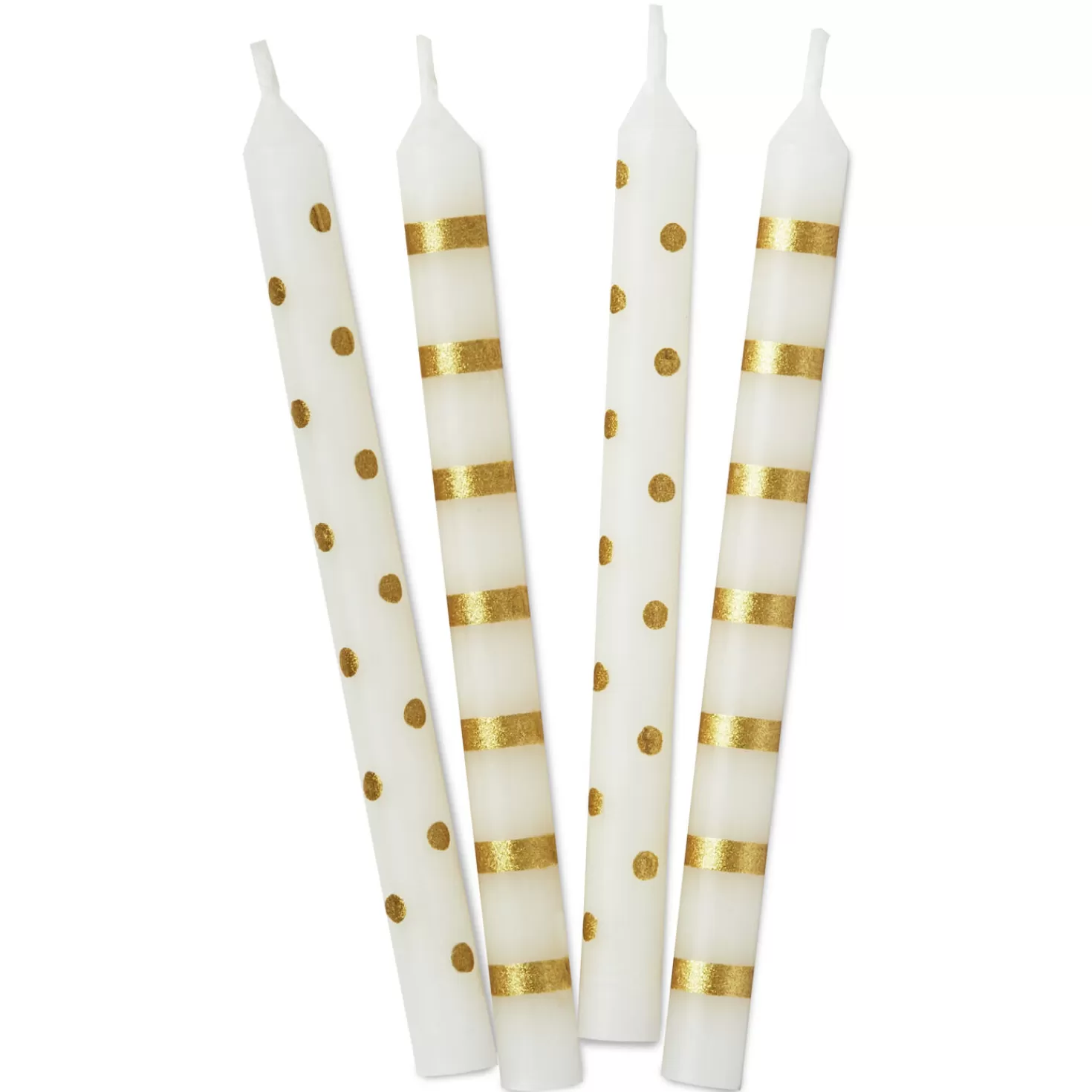 Birthday>Hallmark Gold Stripes And Polka Dots On White Birthday Candles, Set Of 16
