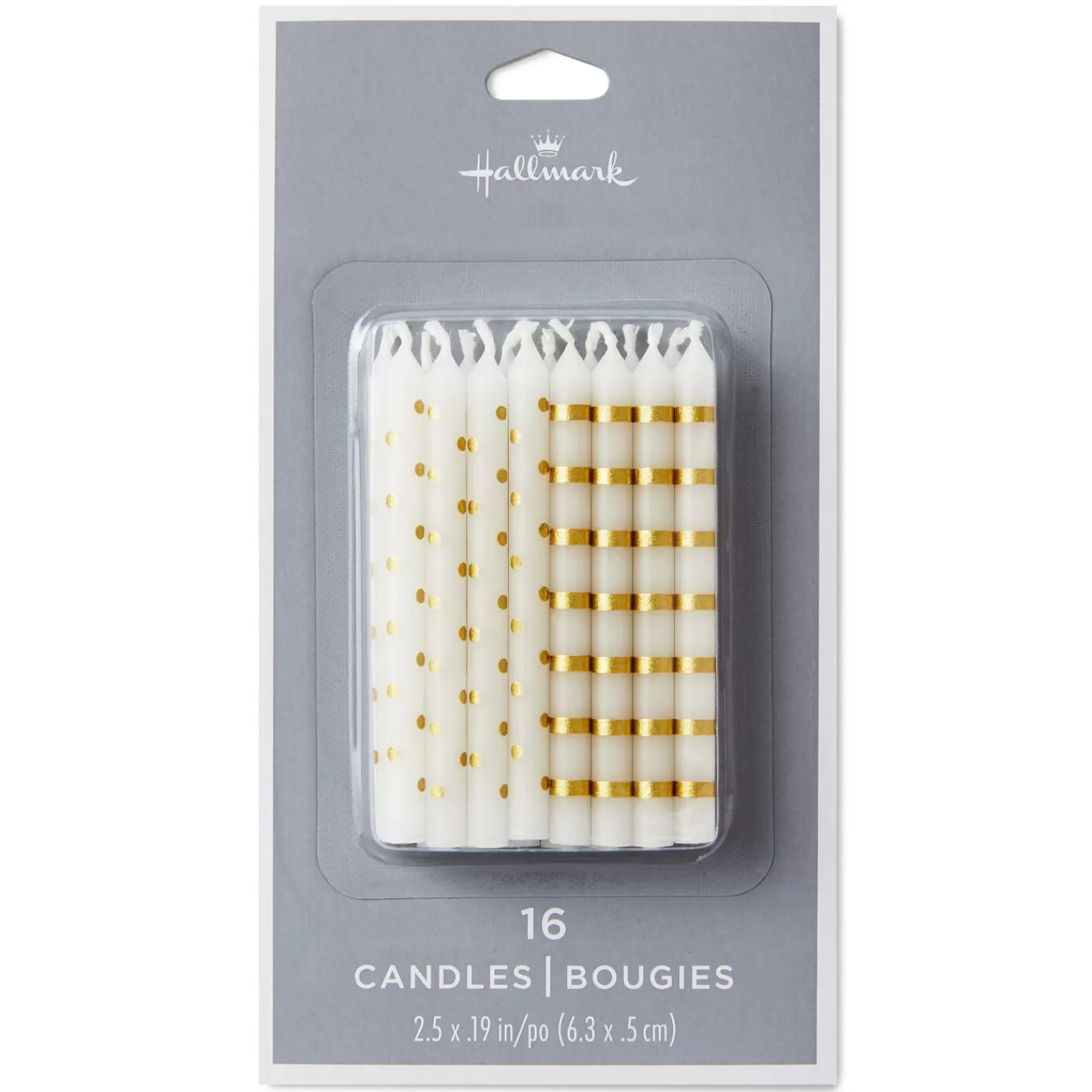 Birthday>Hallmark Gold Stripes And Polka Dots On White Birthday Candles, Set Of 16