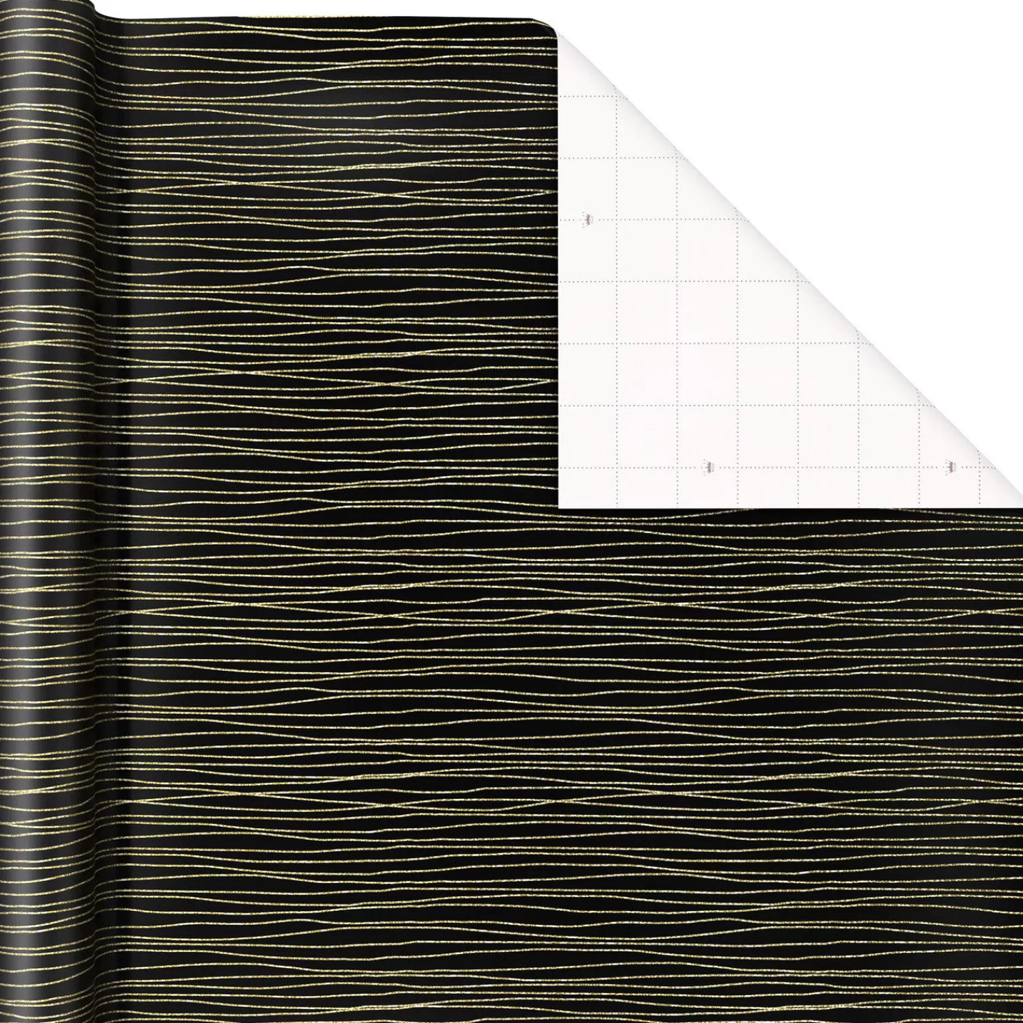 Anniversary>Hallmark Gold Stripes On Black Wrapping Paper, 17.5 Sq. Ft.