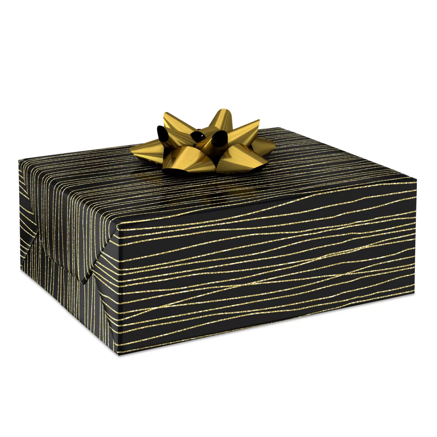 Anniversary>Hallmark Gold Stripes On Black Wrapping Paper, 17.5 Sq. Ft.