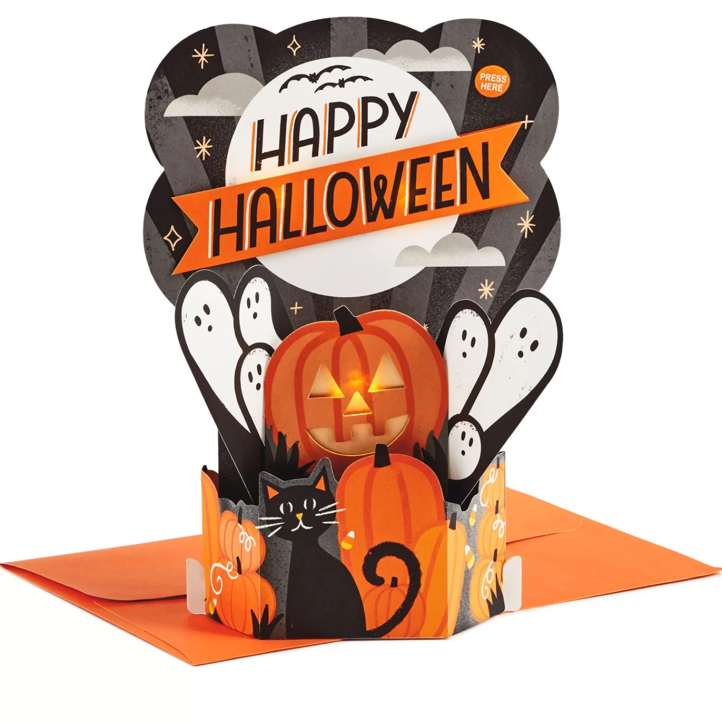 Halloween (10/31)>Hallmark Graveyard Scene 3D Pop-Up Musical Halloween Card With Light