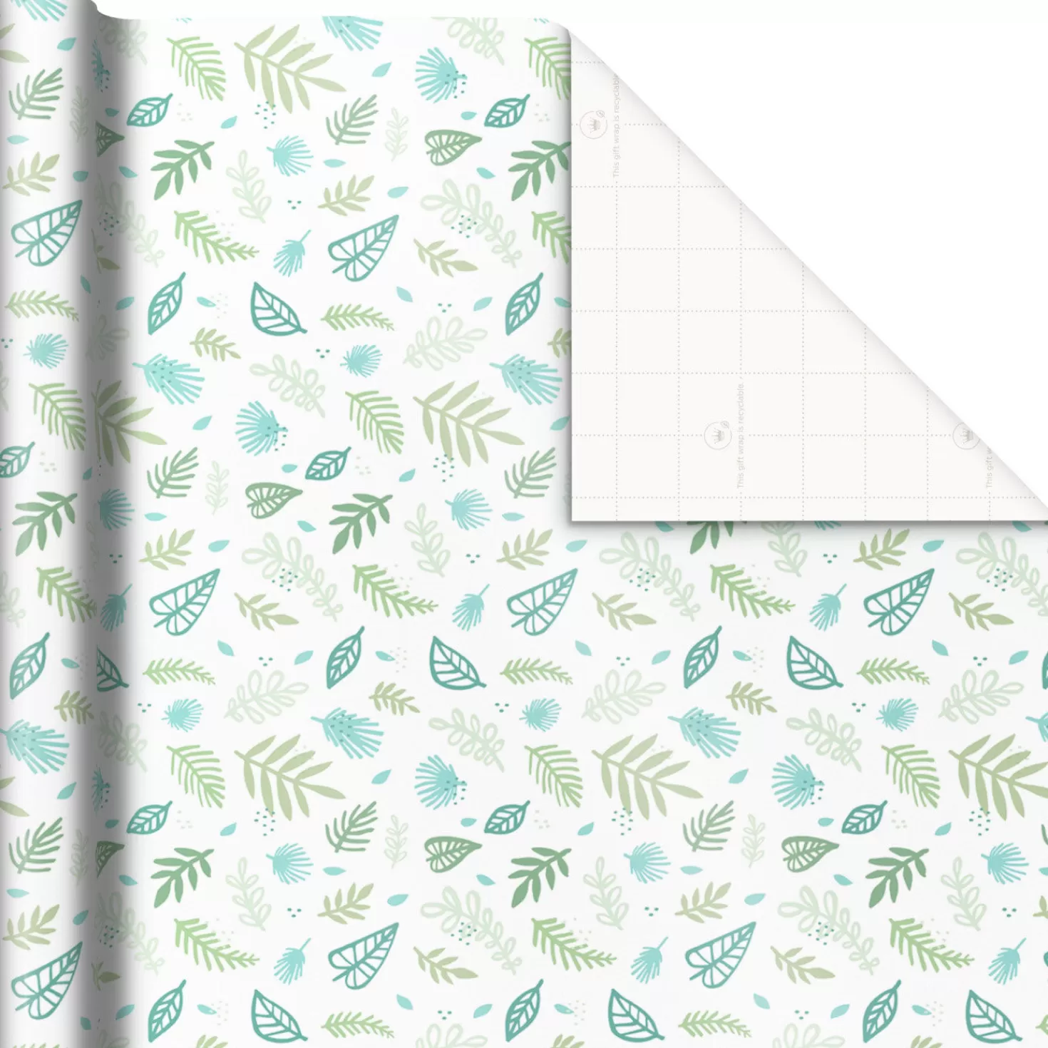 Baby>Hallmark Green Leaves On White Wrapping Paper, 20 Sq. Ft.