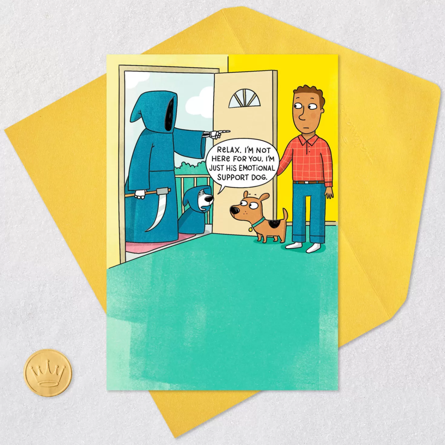 Birthday>Hallmark Grim Reaper And His Emotional Support Dog Funny Birthday Card