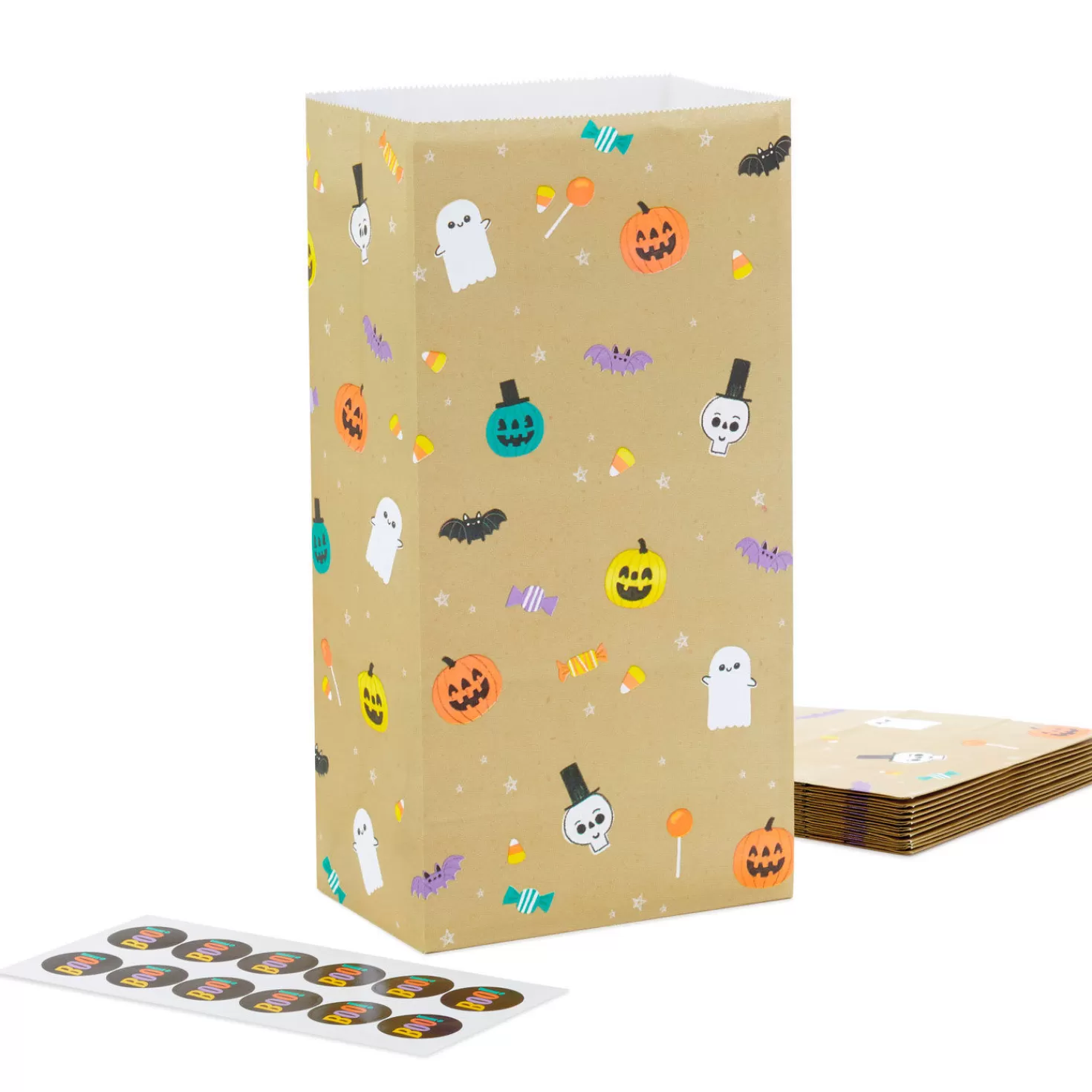 Halloween (10/31)>Hallmark Halloween 12-Pack Kraft Paper Goodie Bags With Stickers