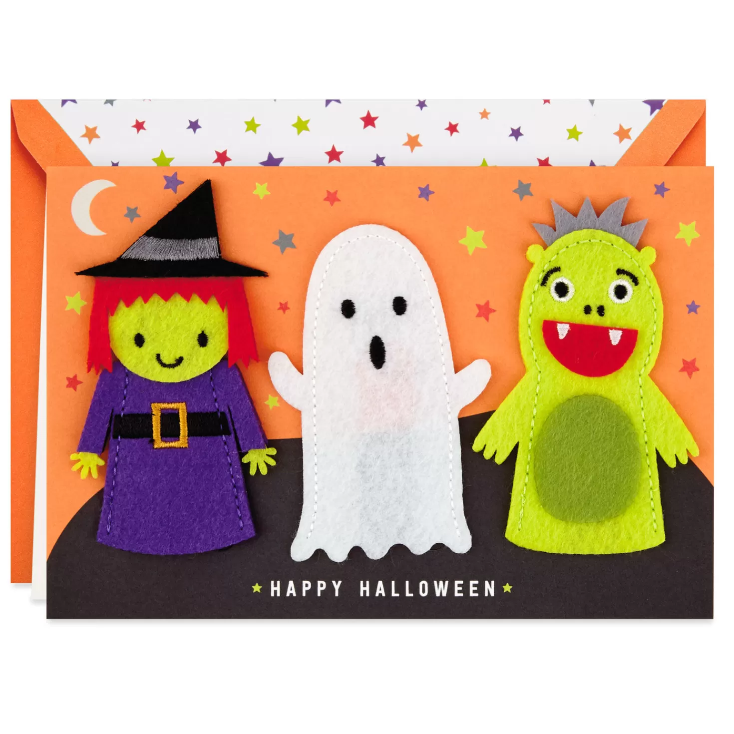 Halloween (10/31)>Hallmark Happy Halloween Card With Felt Finger Puppets