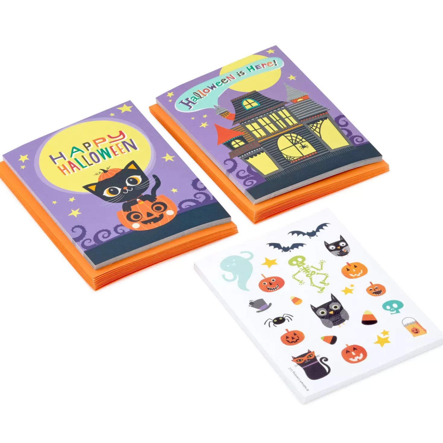 Halloween (10/31)>Hallmark Happy Halloween Flat Note Cards With Stickers, Pack Of 24