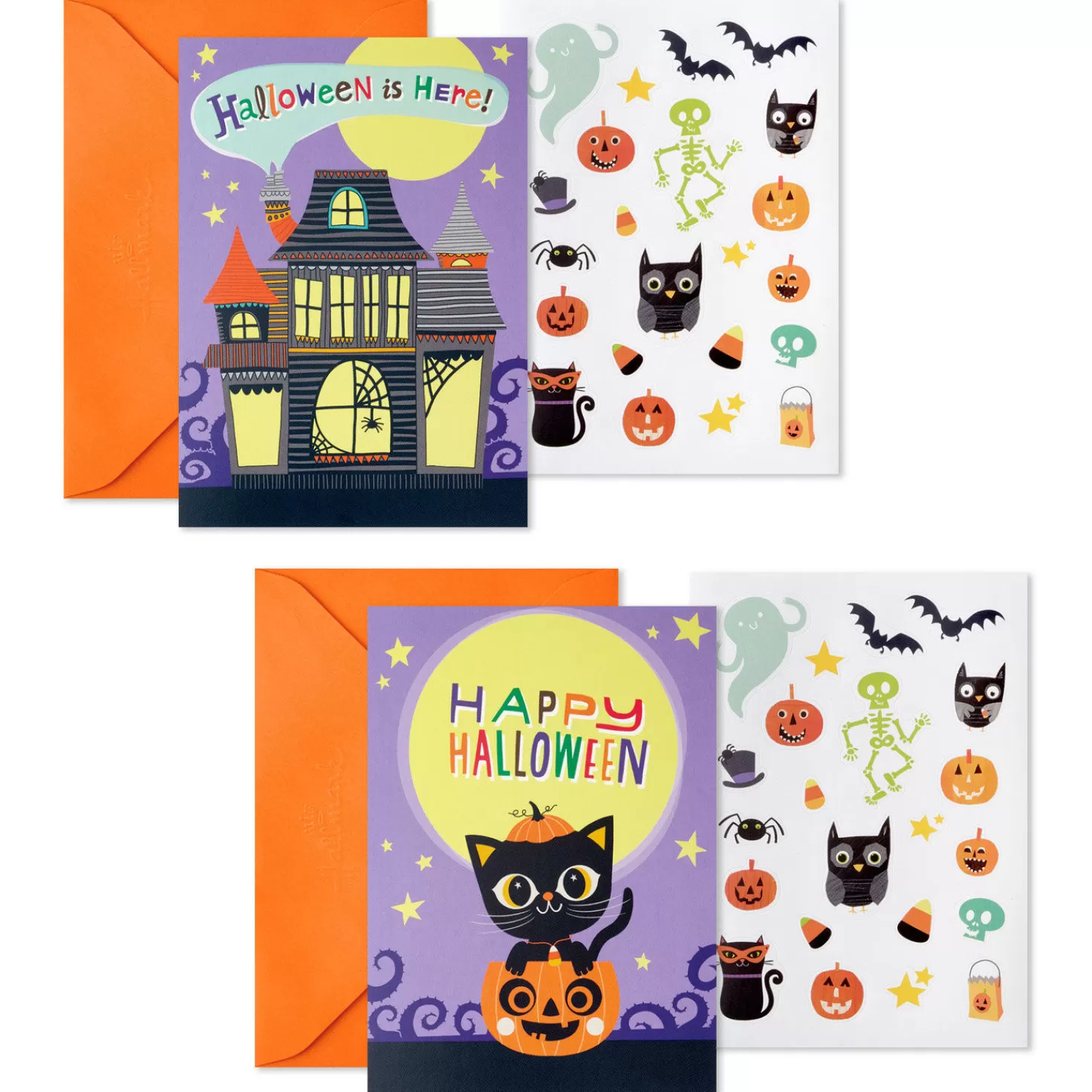 Halloween (10/31)>Hallmark Happy Halloween Flat Note Cards With Stickers, Pack Of 24
