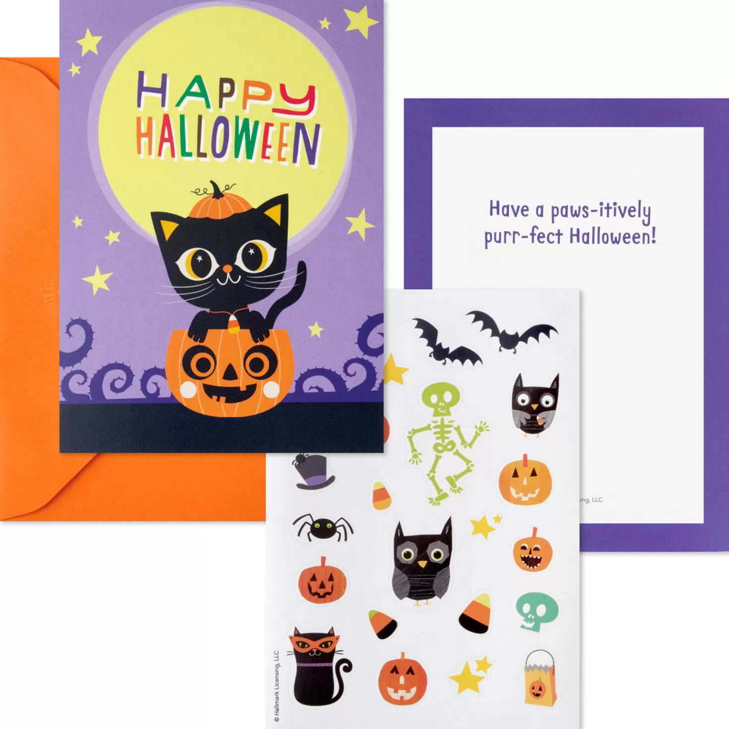 Halloween (10/31)>Hallmark Happy Halloween Flat Note Cards With Stickers, Pack Of 24