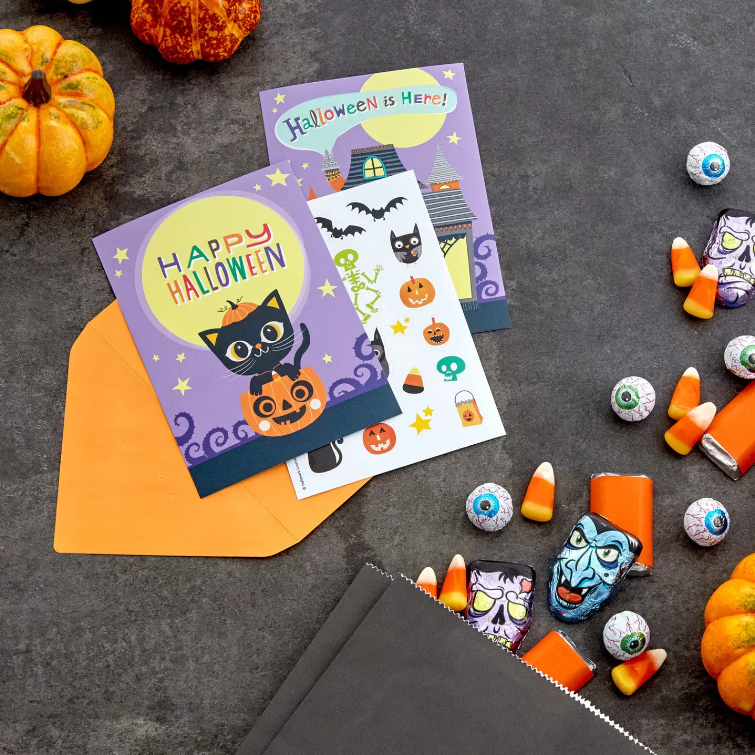 Halloween (10/31)>Hallmark Happy Halloween Flat Note Cards With Stickers, Pack Of 24