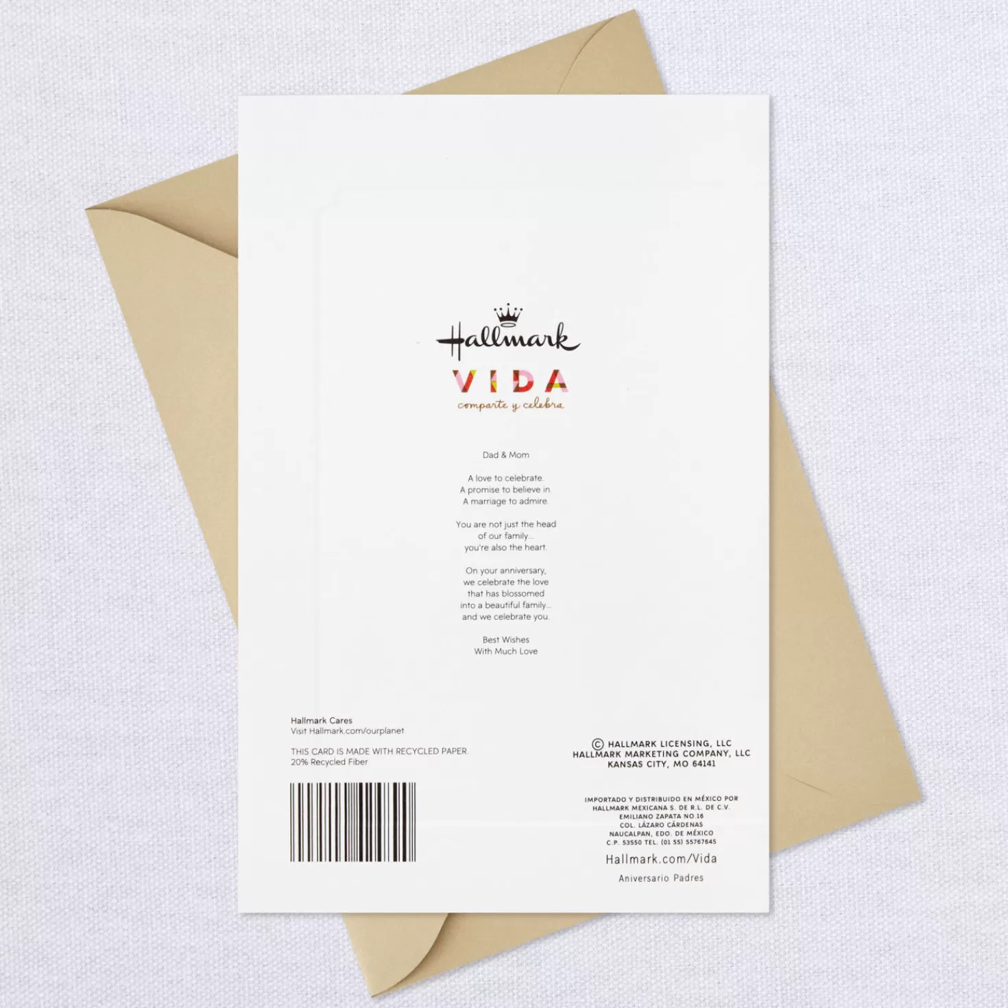 Anniversary>Hallmark Heart Of Our Family Spanish-Language Anniversary Card For Papa & Mama With Keepsake Sentiment