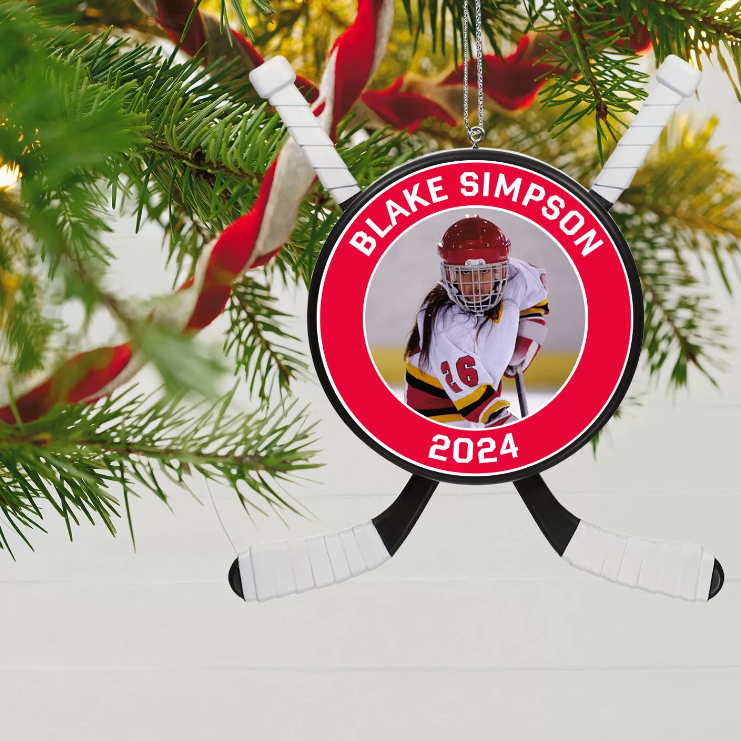 Store Hockey Star Personalized Photo Ornament Congratulations
