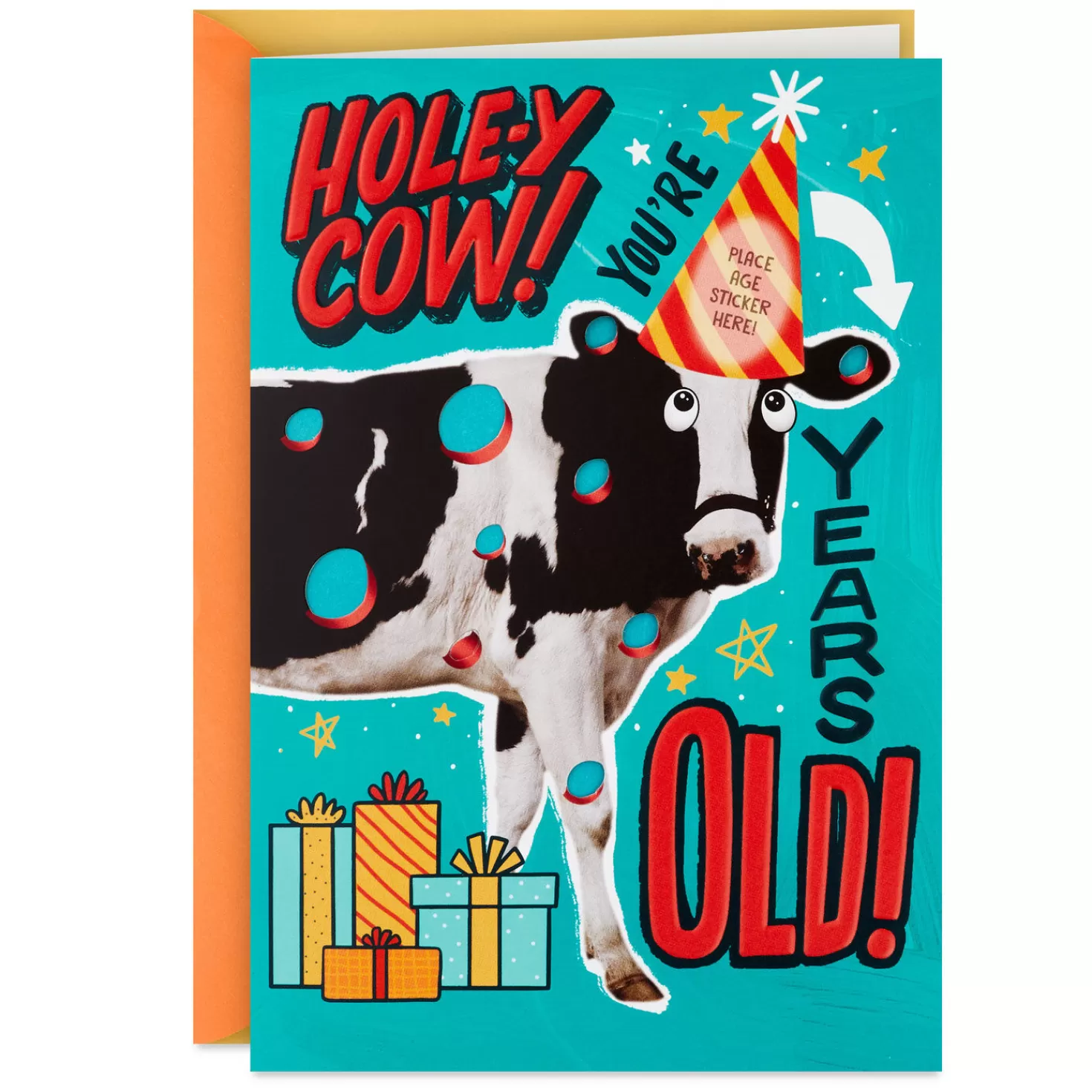Birthday>Hallmark Hole-Y Cow Customizable Kids Birthday Card With Age Stickers
