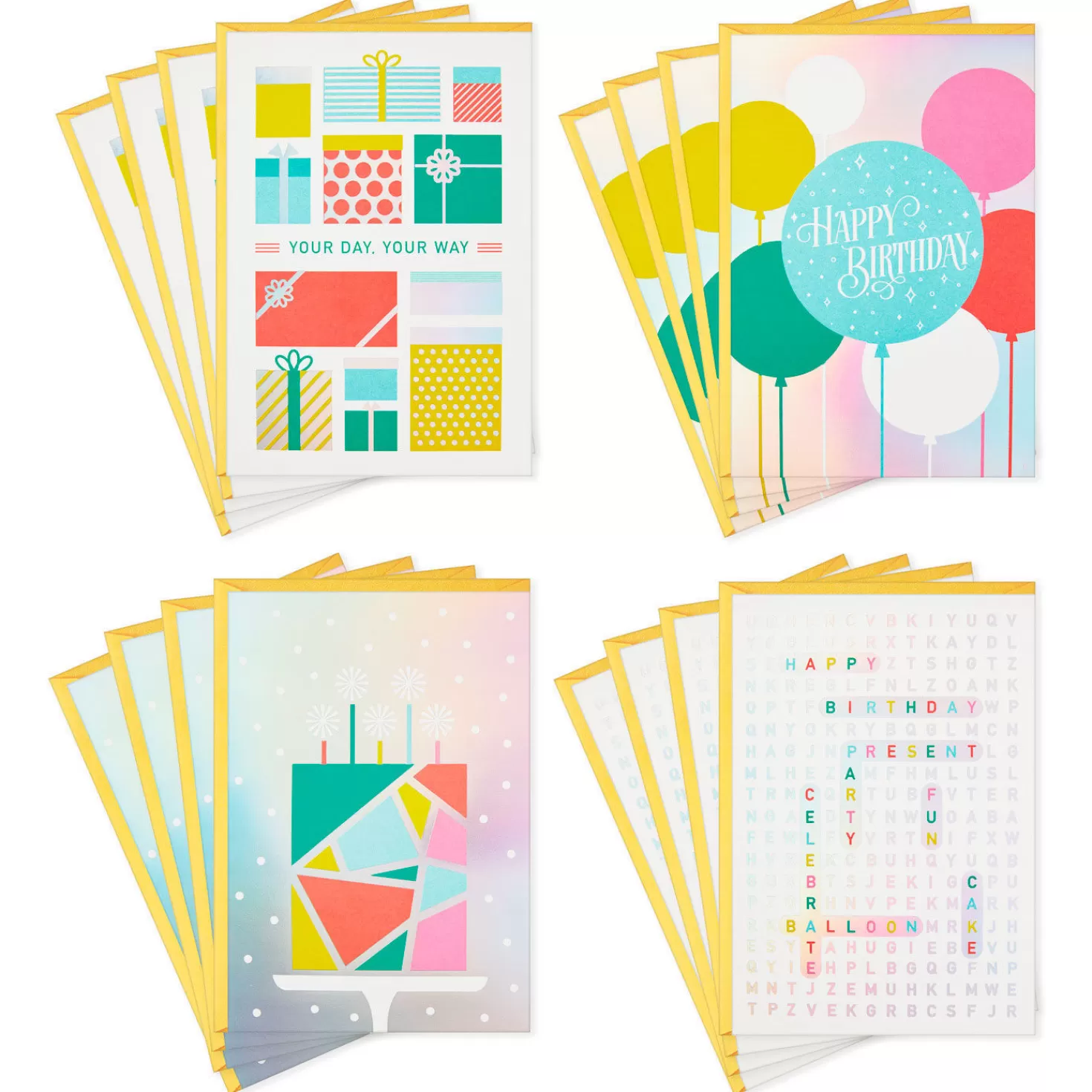 Birthday>Hallmark Iridescent Birthday Icons Assortment Birthday Cards, Pack Of 16