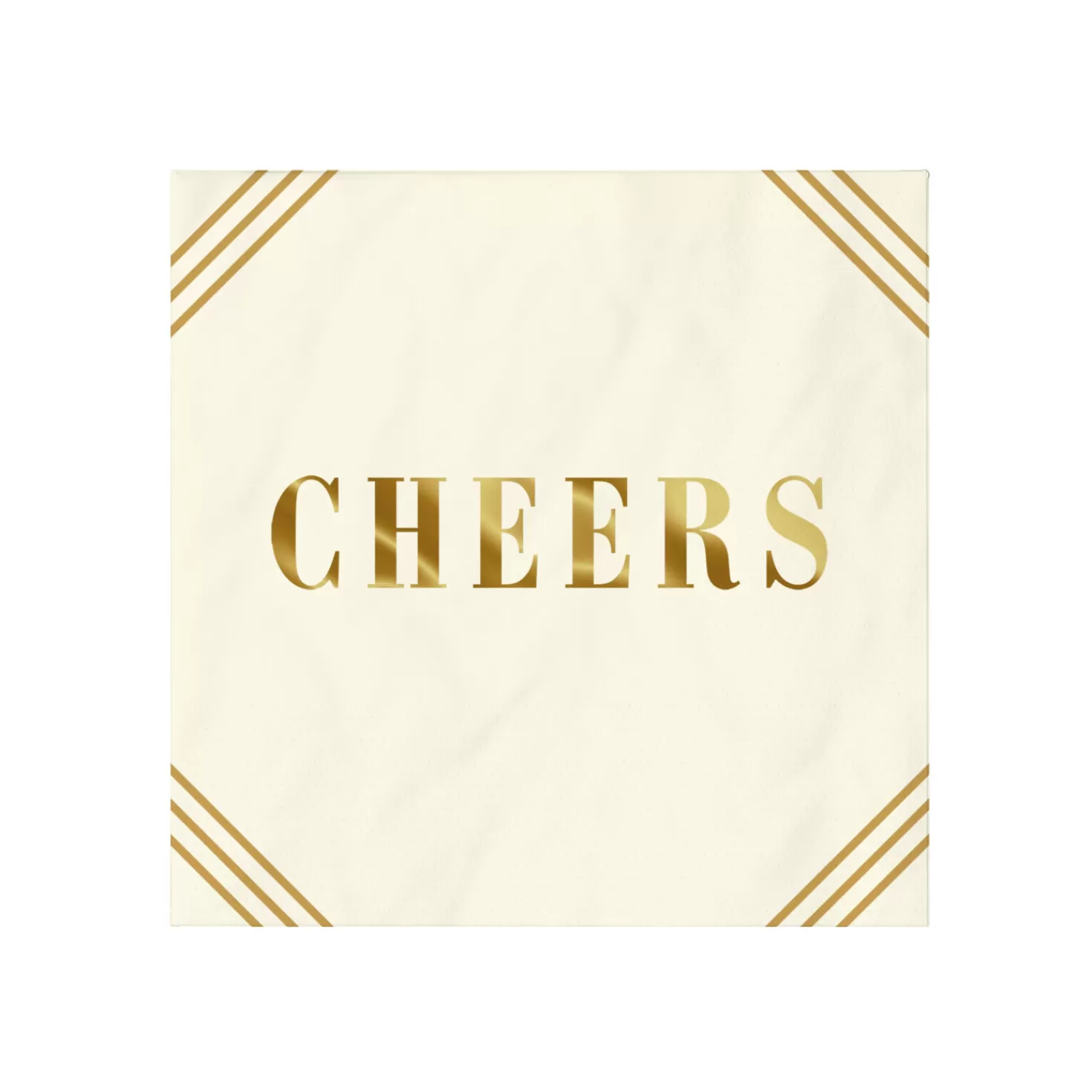 Hot Ivory And Gold " Cheers" Cocktail Napkins, Set Of 16 Wedding