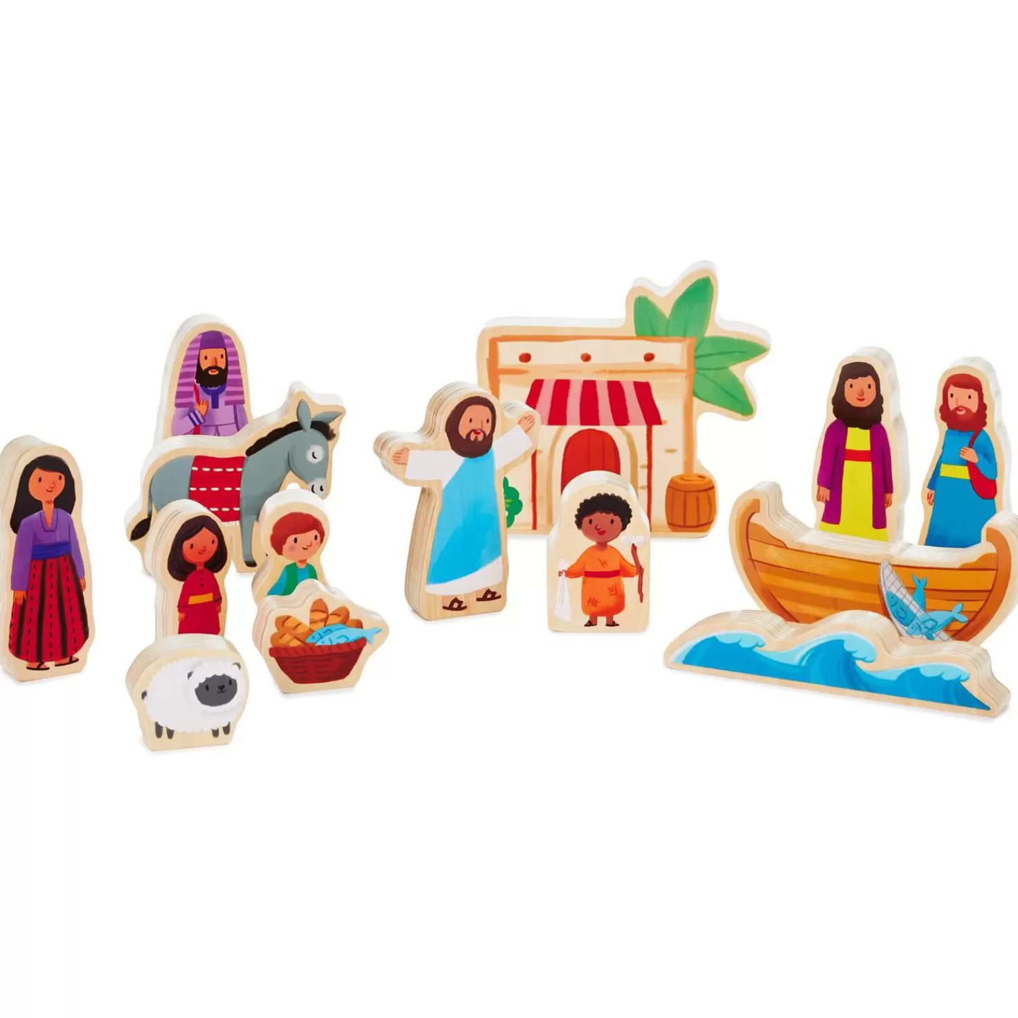 Cheap Jesus And Friends Wood Play Set, 14 Pieces Baptism And Christening