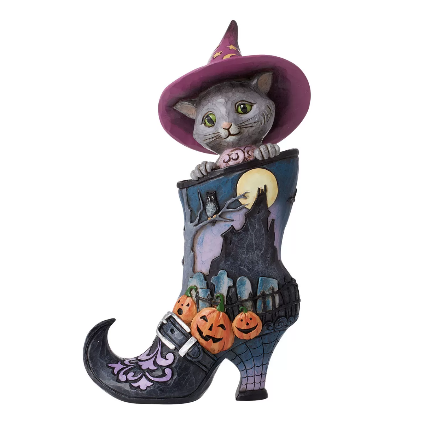 Halloween (10/31)>Hallmark Jim Shore Black Cat Inside Of Witch's Boot Figurine, 8.26"