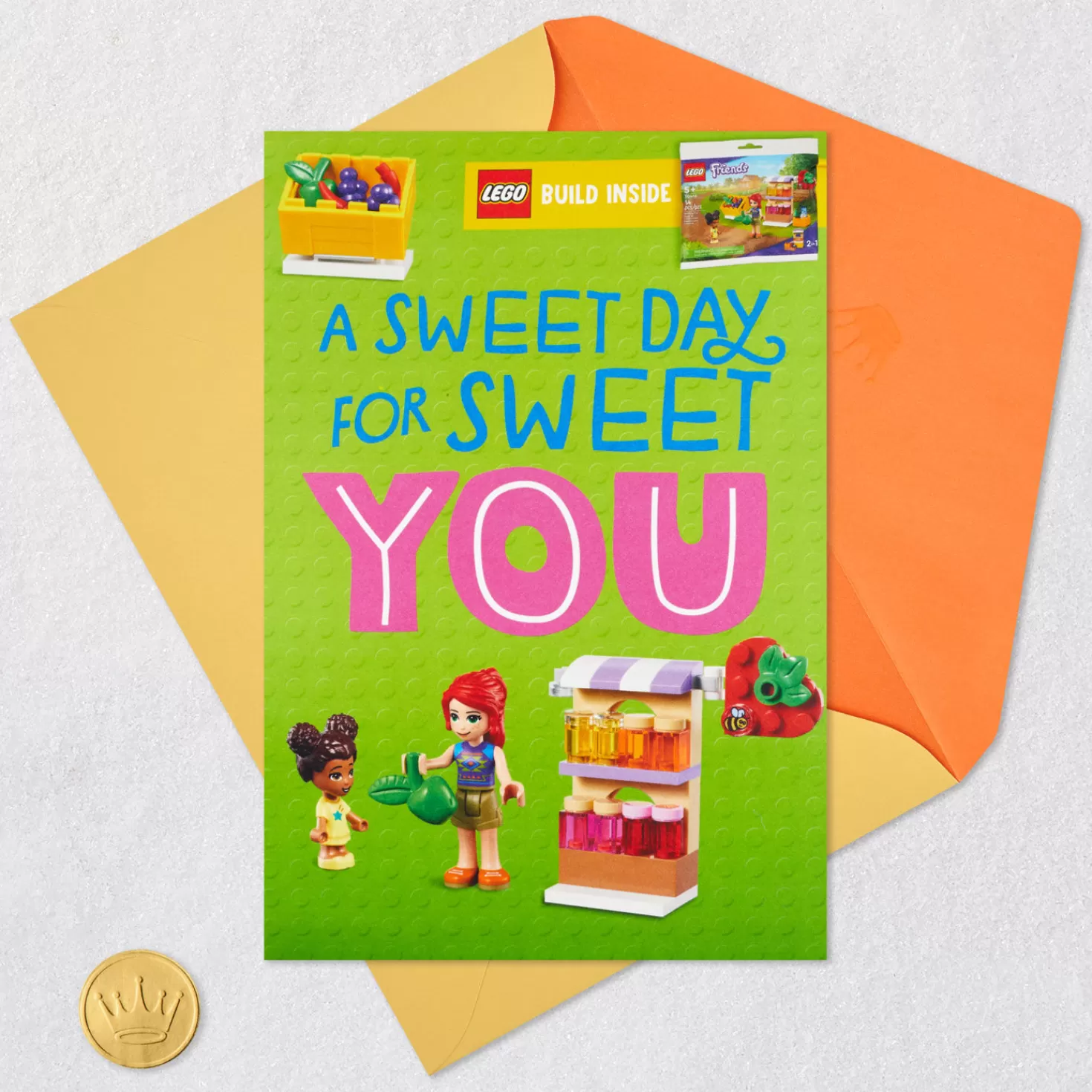 Birthday>Hallmark Lego® Friends™ A Sweet Day For You Card With Lego Market Stall Set
