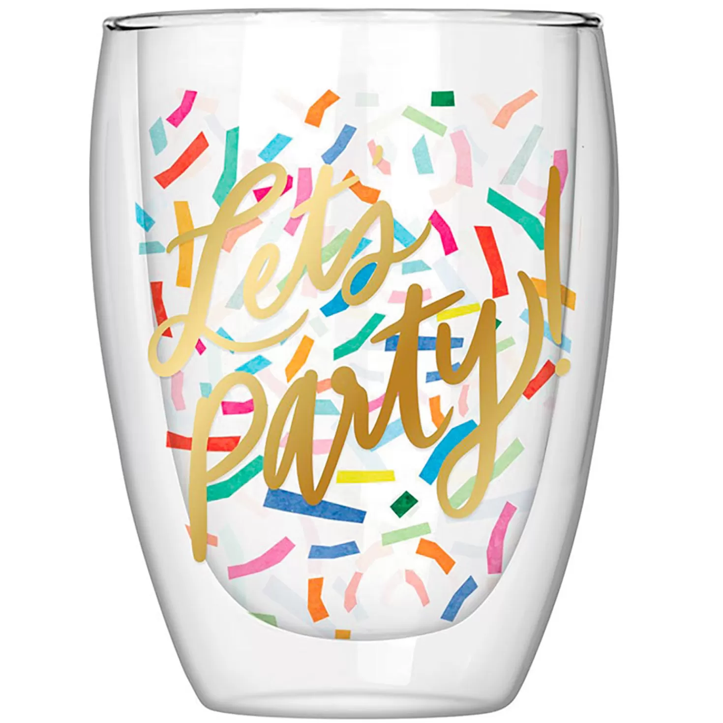 Birthday>Hallmark Let's Party Double-Wall Confetti Stemless Glass, 10 Oz.