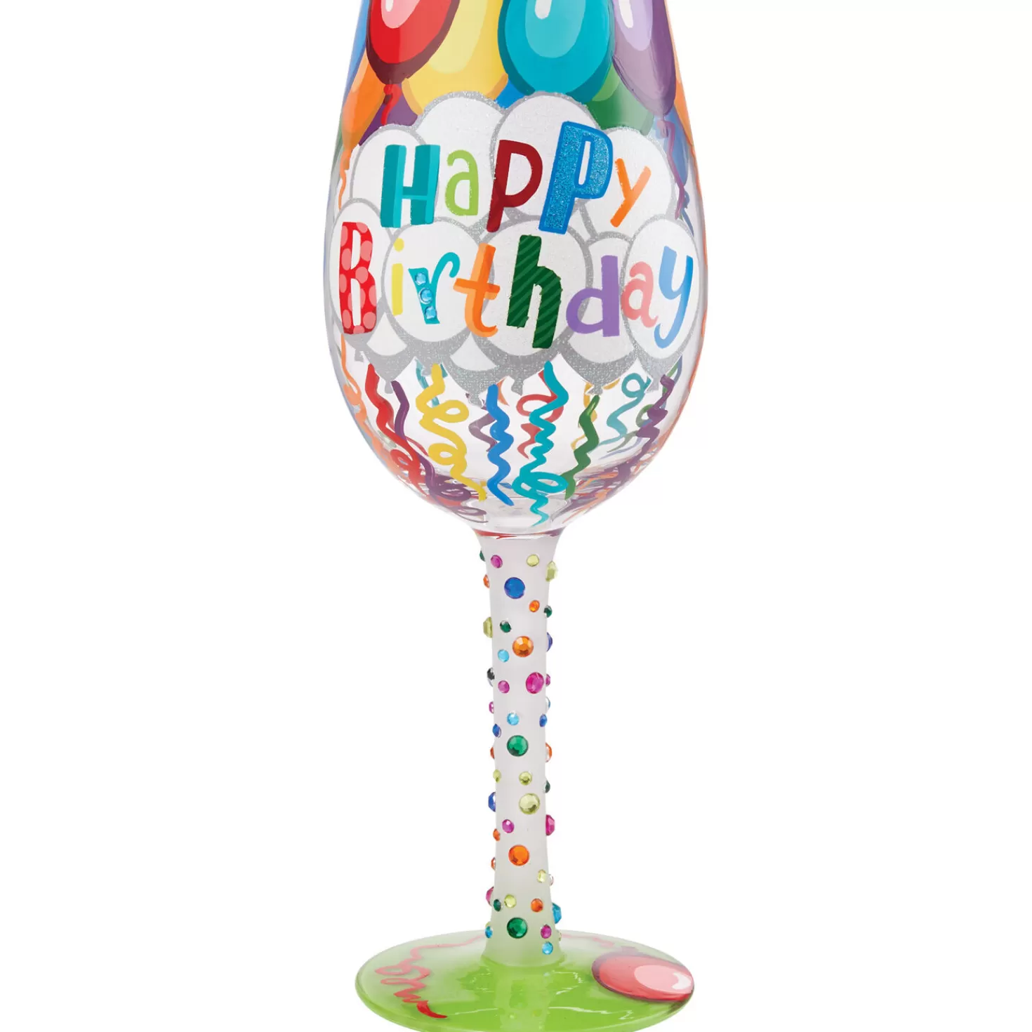 Birthday>Hallmark Lolita Happy Birthday Balloons And Streamers Handpainted Wine Glass, 15 Oz.
