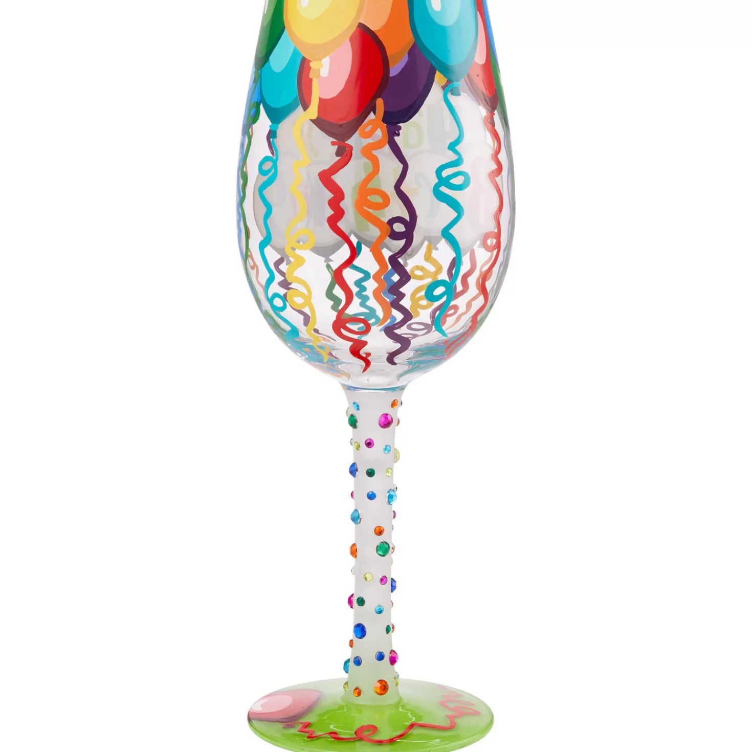 Birthday>Hallmark Lolita Happy Birthday Balloons And Streamers Handpainted Wine Glass, 15 Oz.