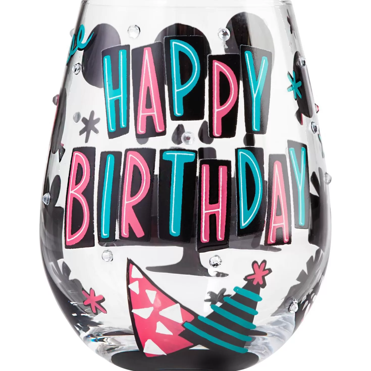 Birthday>Hallmark Lolita® Happy Birthday Handpainted Stemless Wine Glass, 20 Oz.