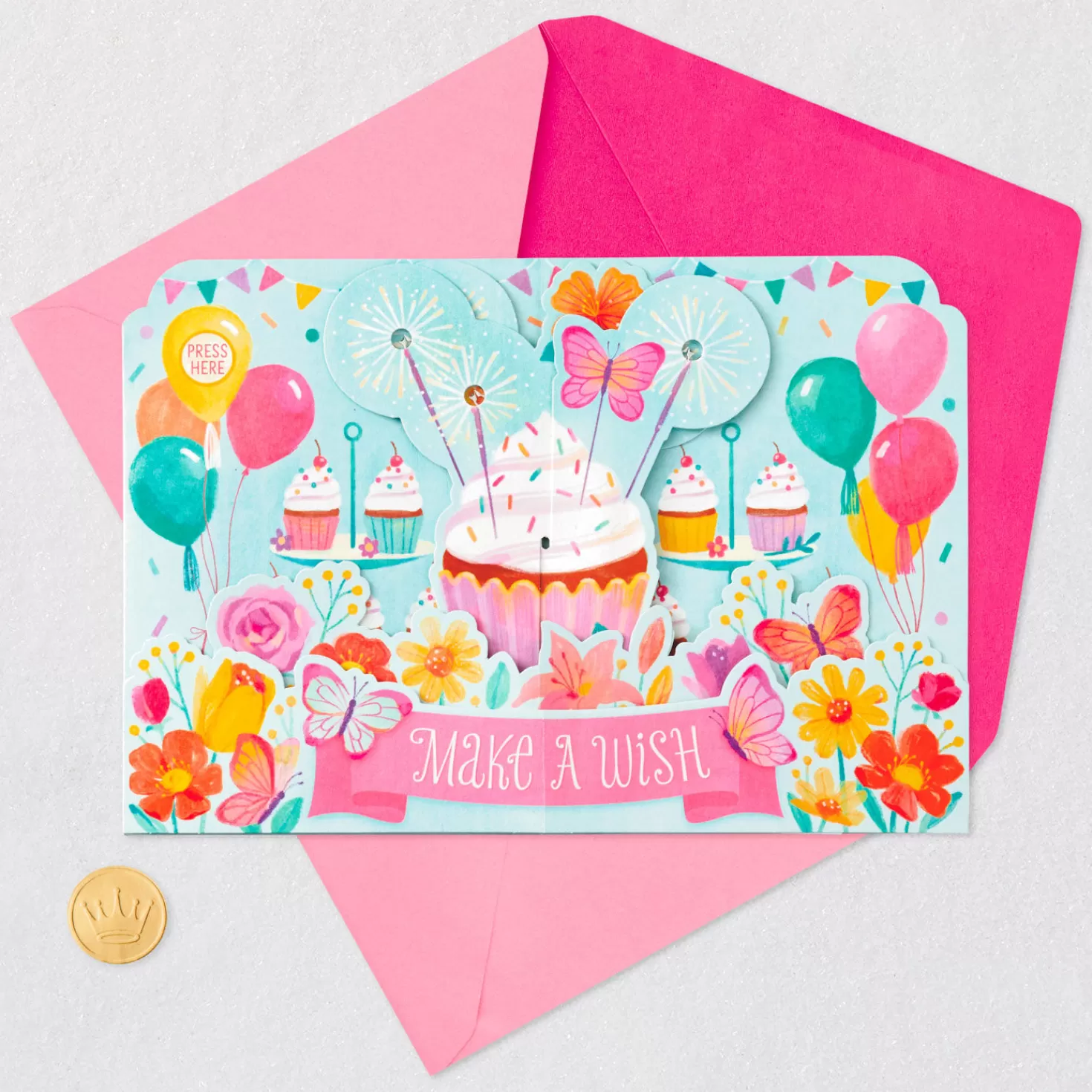 Birthday>Hallmark Make A Wish Musical 3D Pop-Up Birthday Card With Light