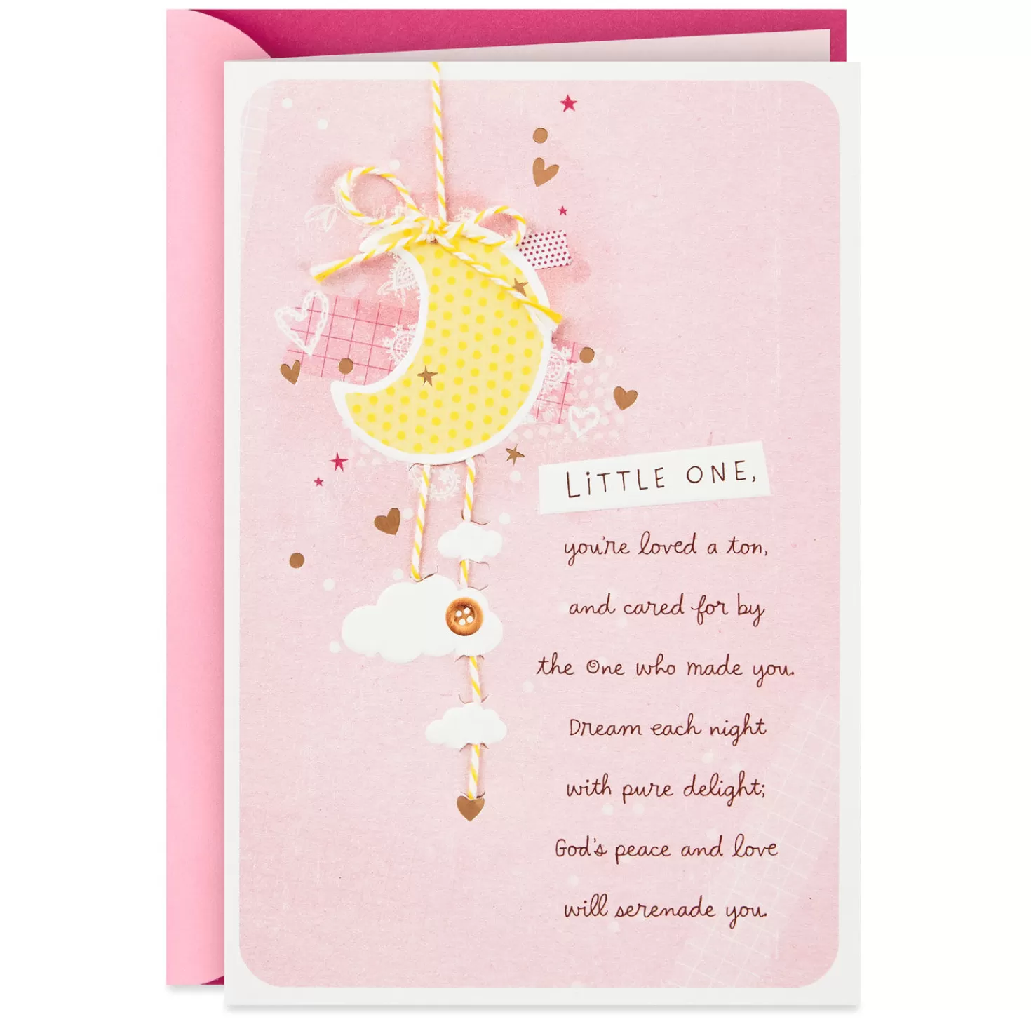 Cheap Moon With Hearts And Stars Baby Girl Christening Card Baptism And Christening