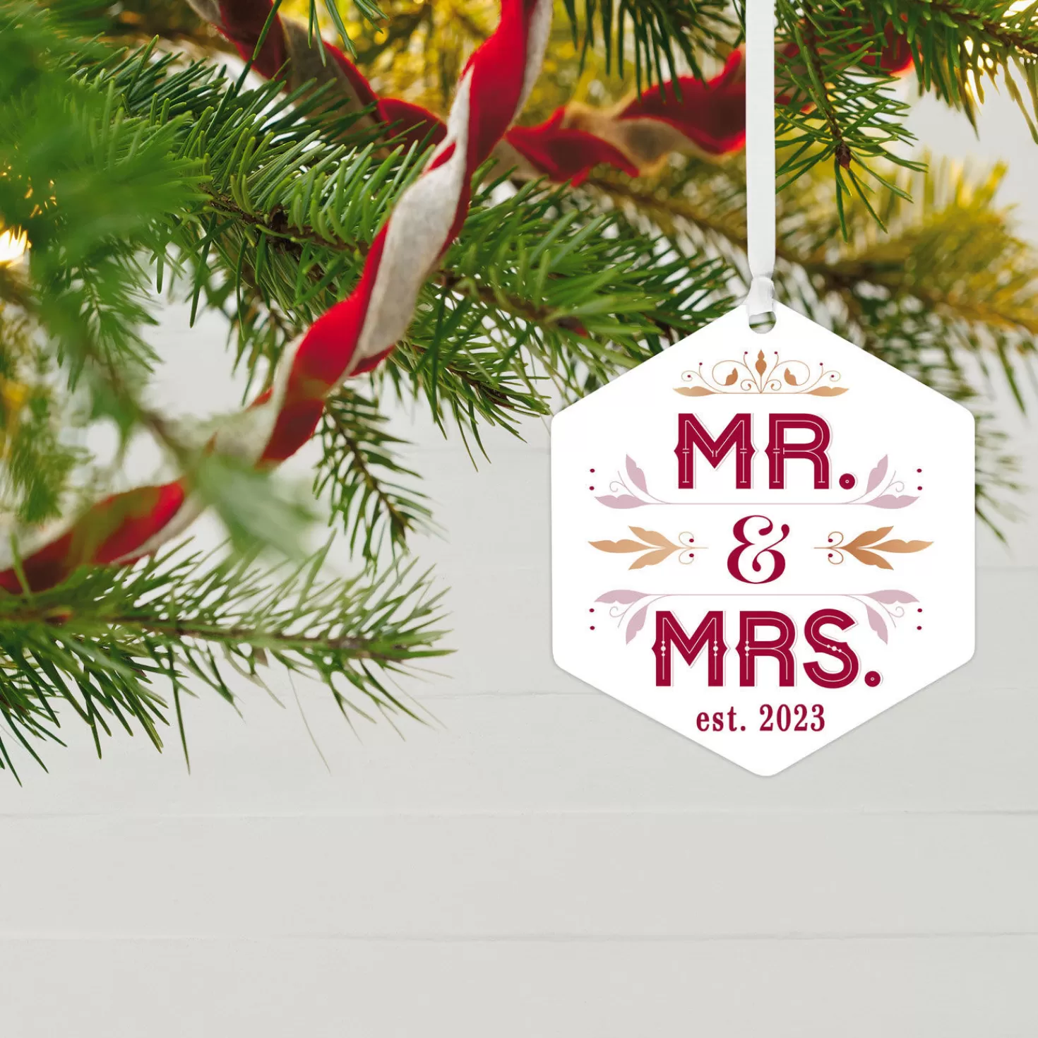 Cheap Mr. & Mrs. Personalized Text Metal Ornament Wedding