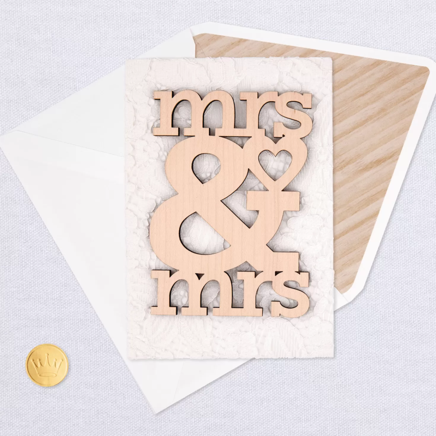 Outlet Mrs. & Mrs. Wood And Lace Wedding Card For Two Brides Wedding