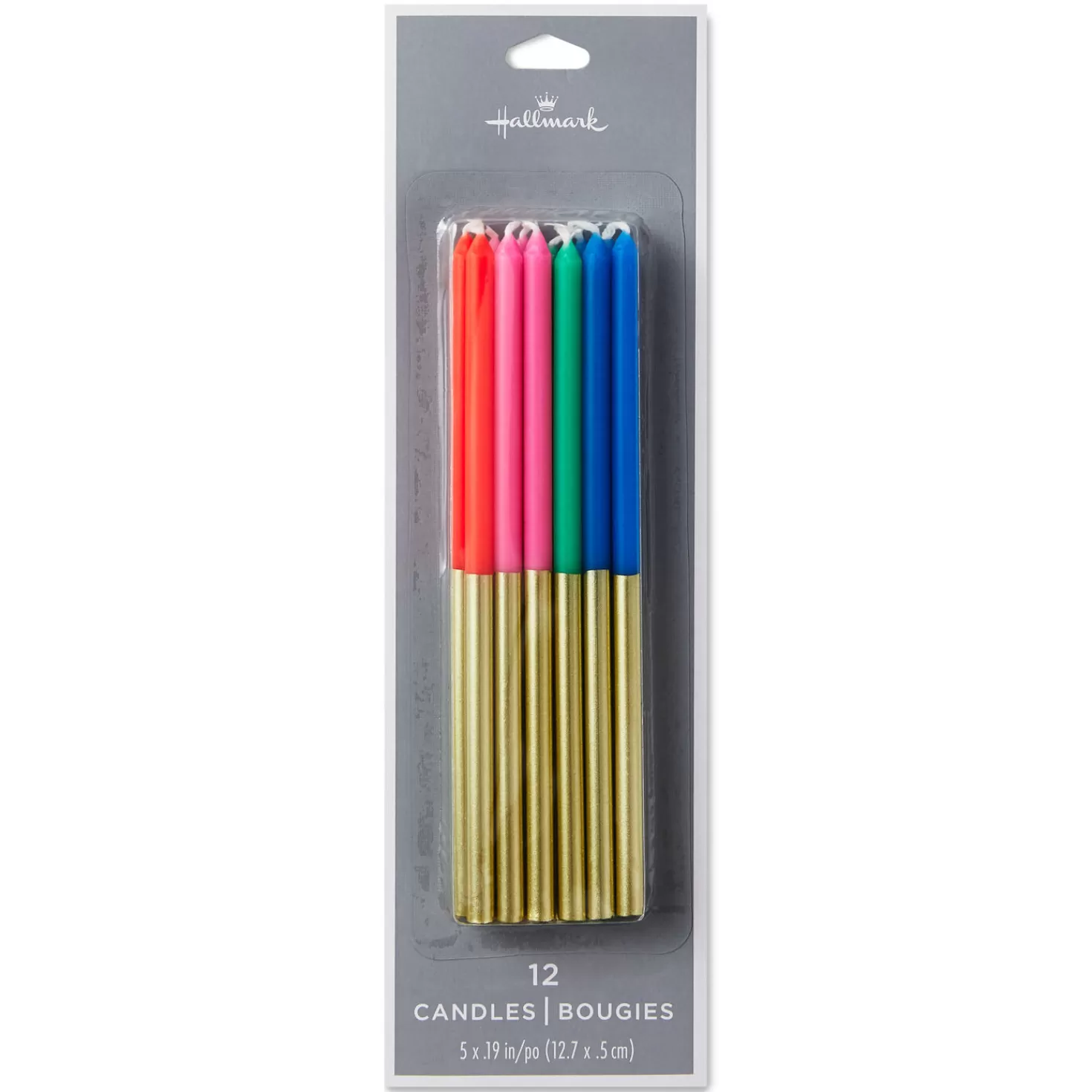 Birthday>Hallmark Multicolor And Gold Two-Tone Tall Birthday Candles, Set Of 12