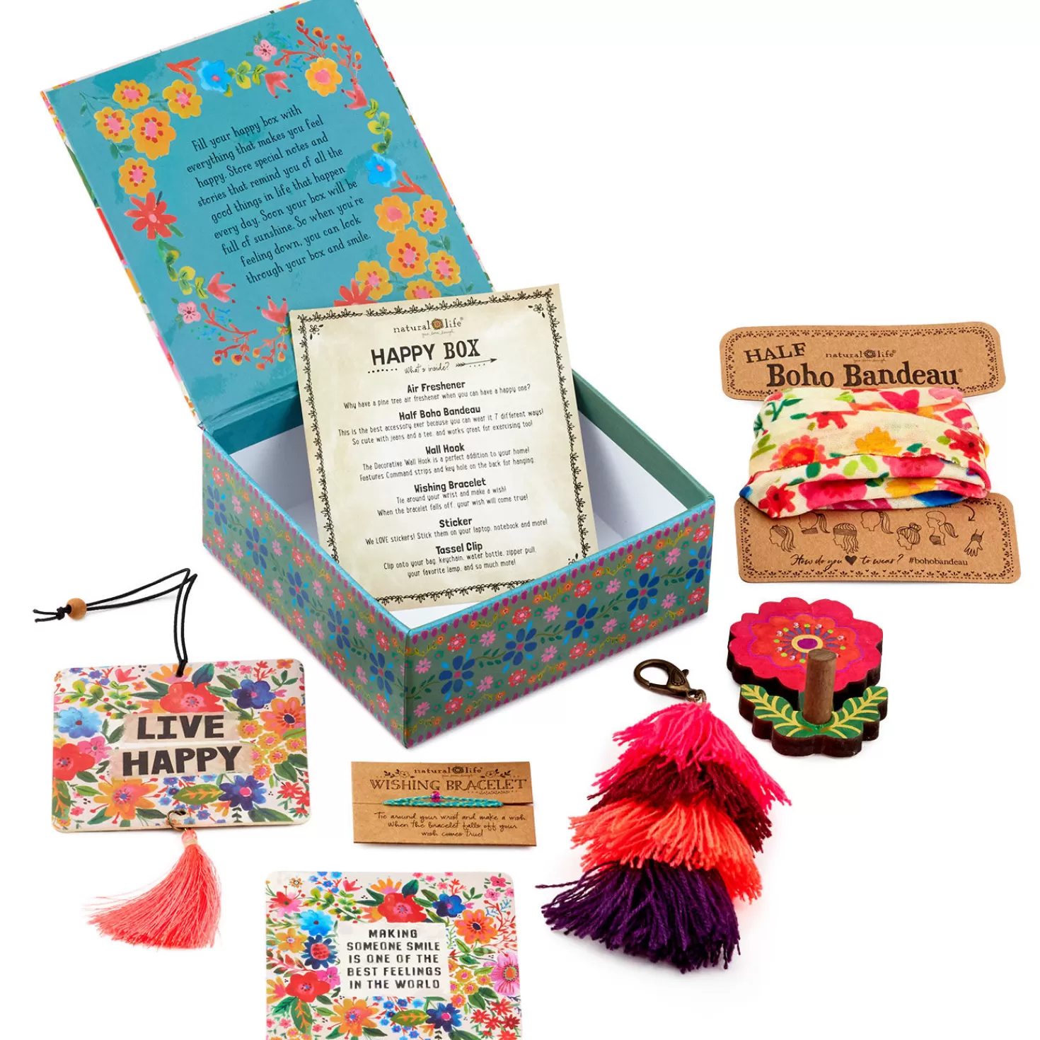 New Natural Life Live Happy Floral Happy Box Gift Set, 6 Pieces Encouragement