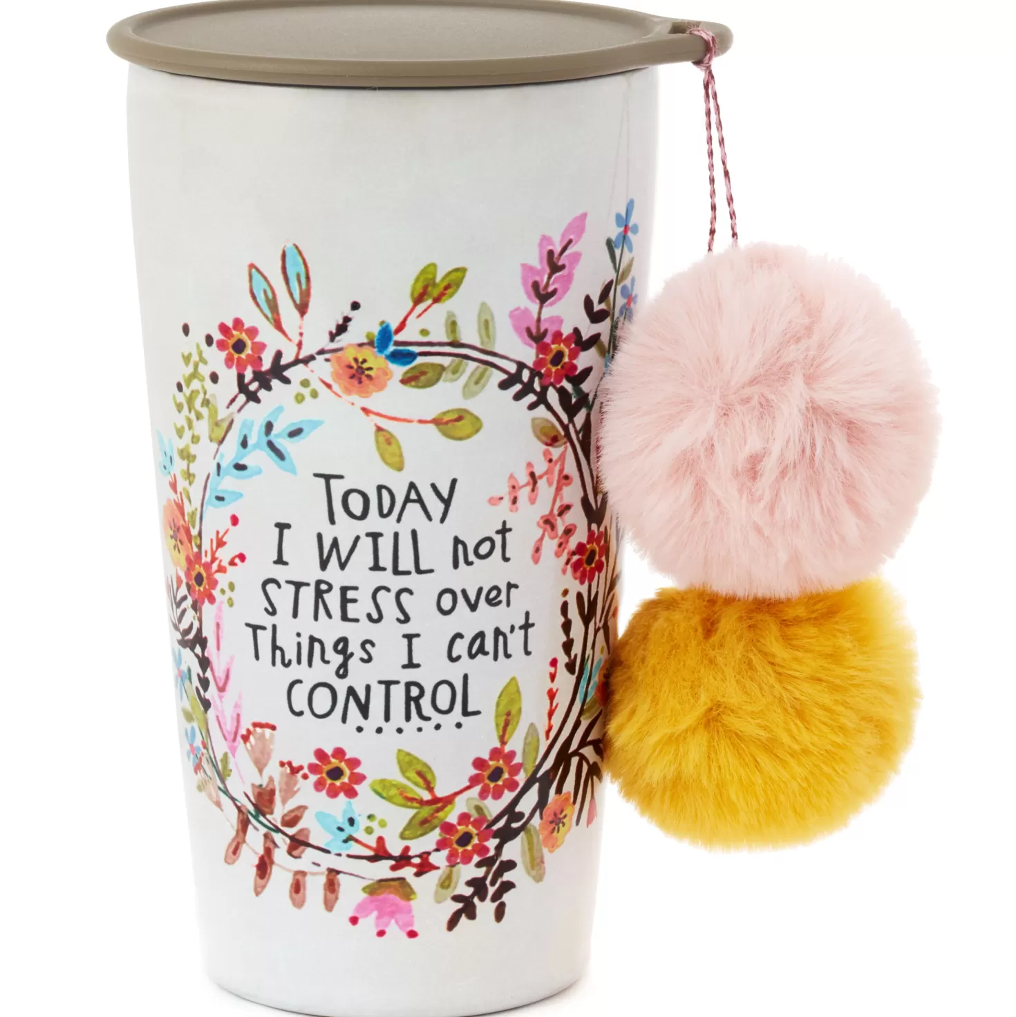 Fashion Natural Life Will Not Stress Stainless Steel Pom-Pom Tumbler, 15 Oz. Encouragement
