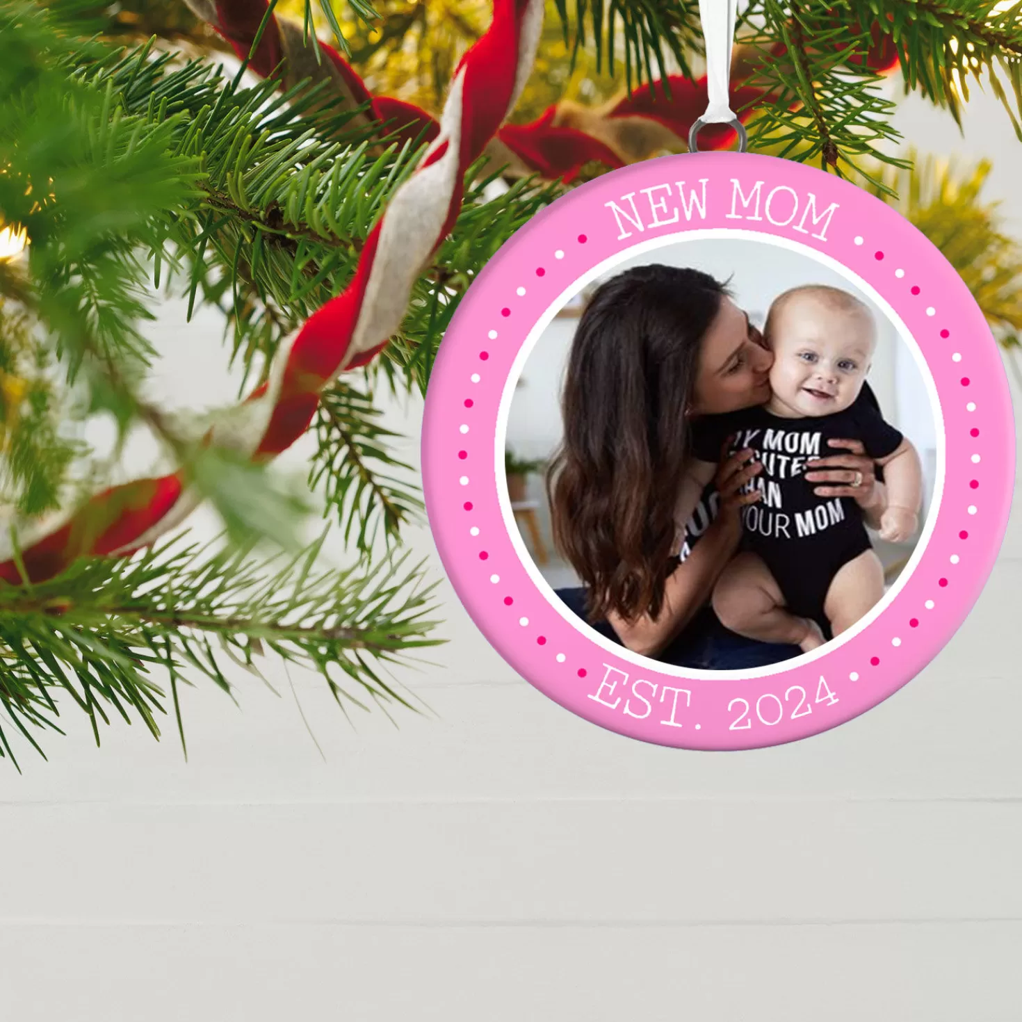 Cheap New Mom Personalized Text And Photo Ceramic Ornament Baby