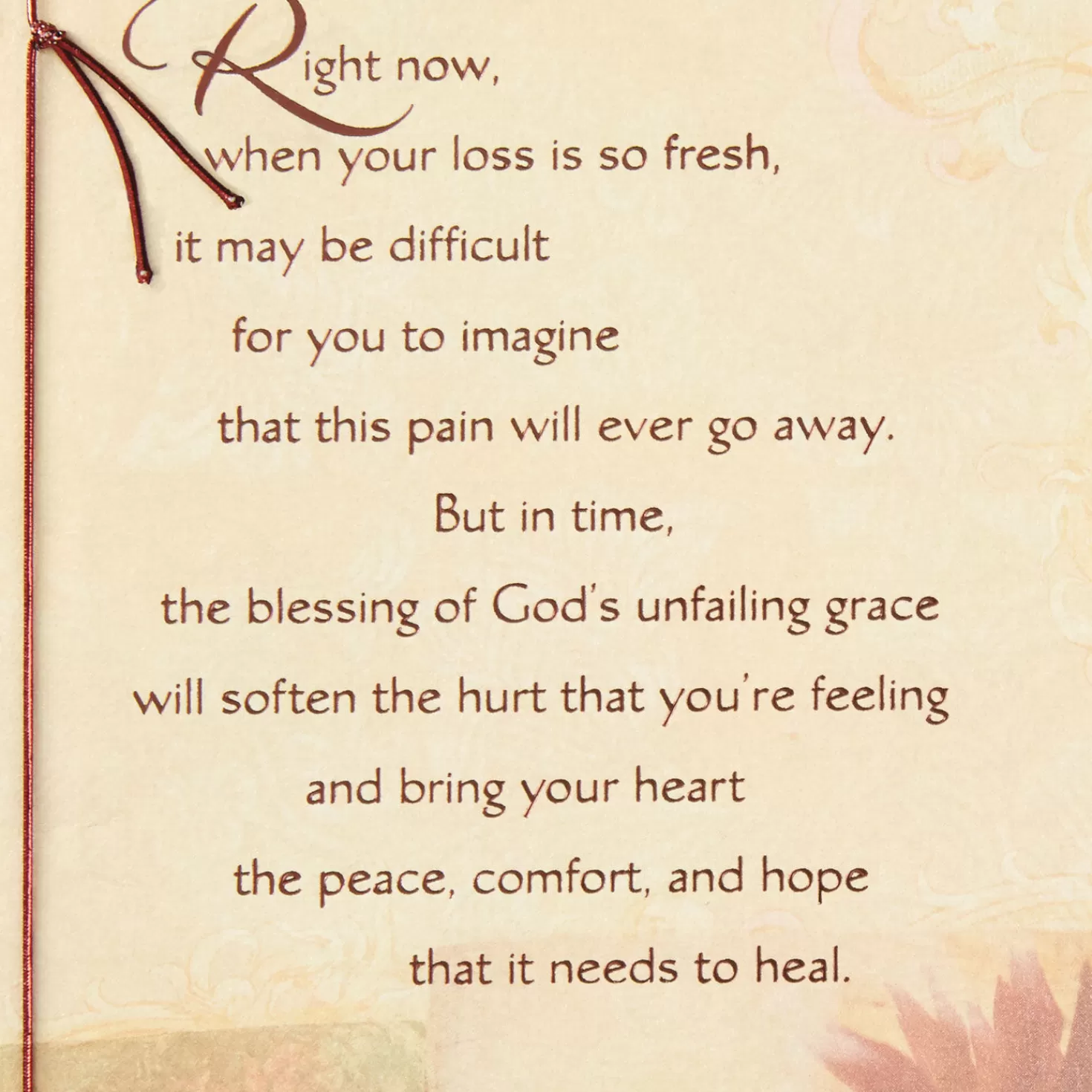 Hot Peace, Comfort And Hope Bronze Floral Sympathy Card Sympathy