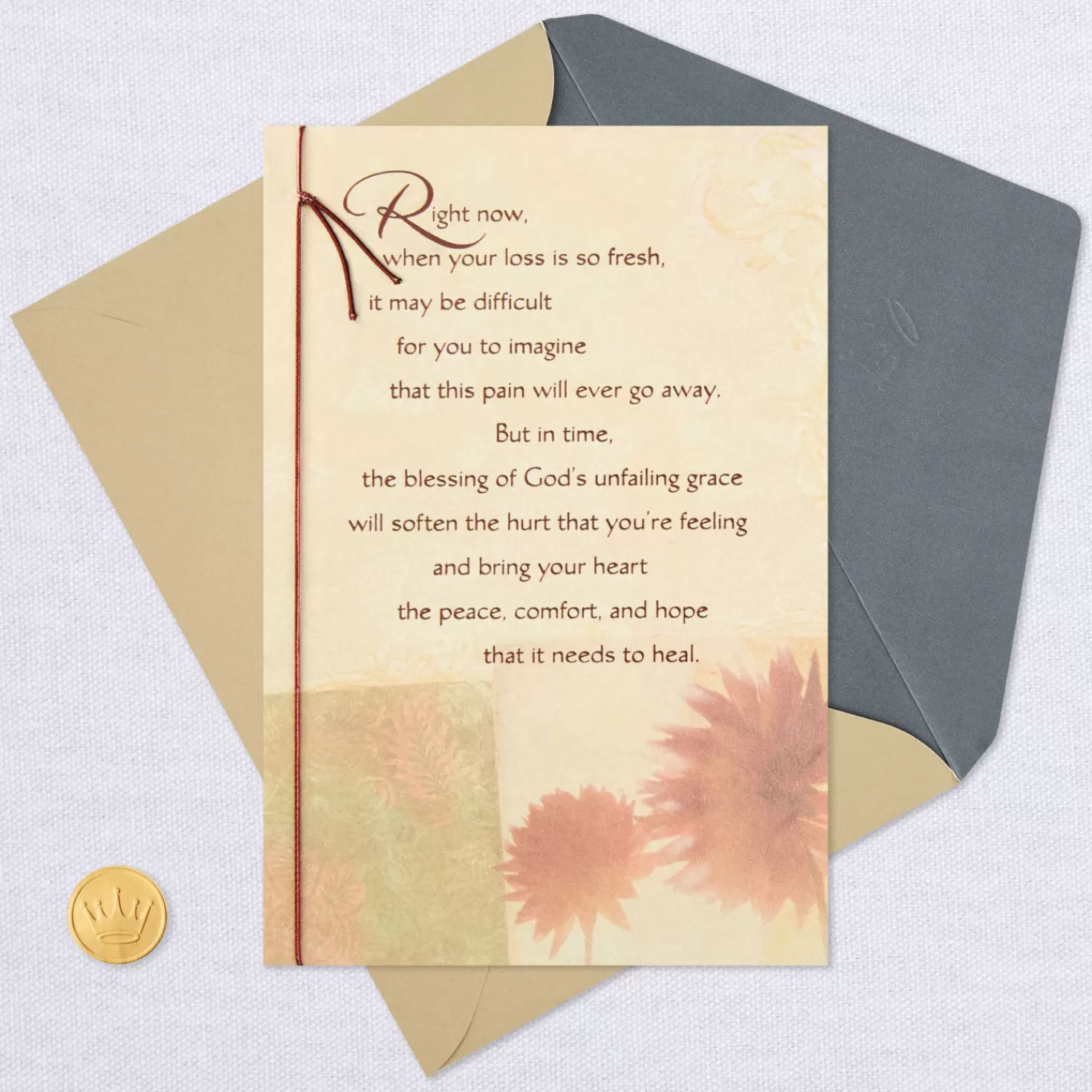 Hot Peace, Comfort And Hope Bronze Floral Sympathy Card Sympathy