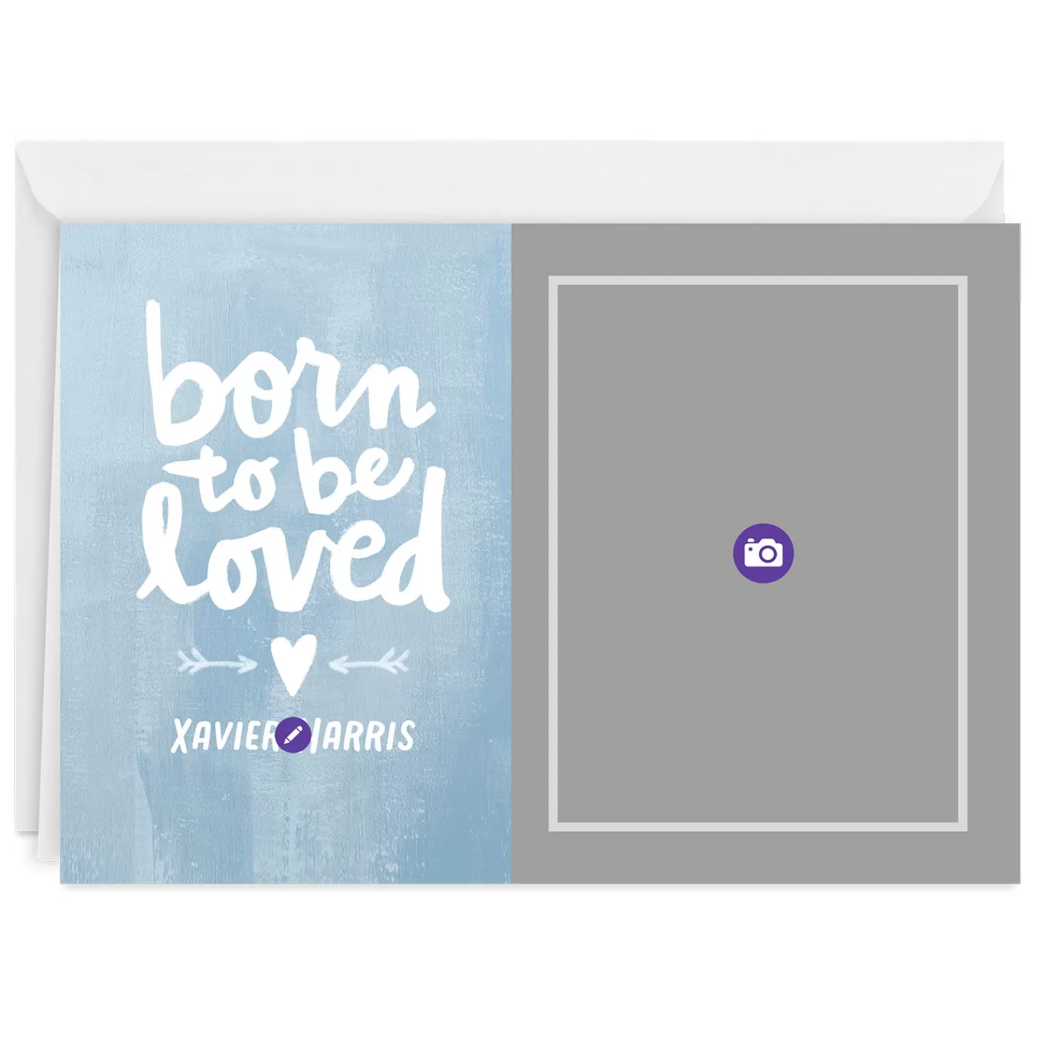 Cheap Personalized Born To Be Loved Blue New Baby Photo Card Congratulations