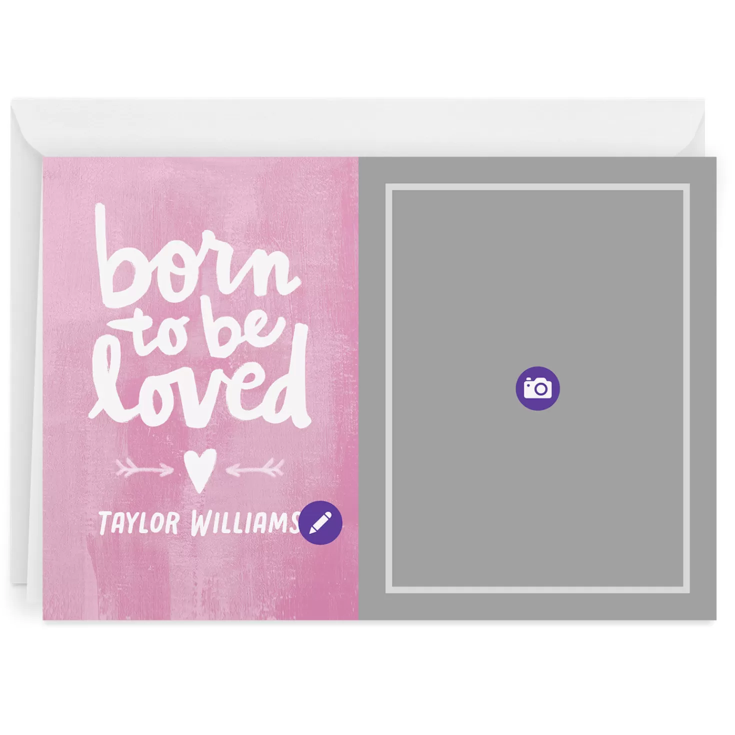 Online Personalized Born To Be Loved Pink New Baby Photo Card Congratulations
