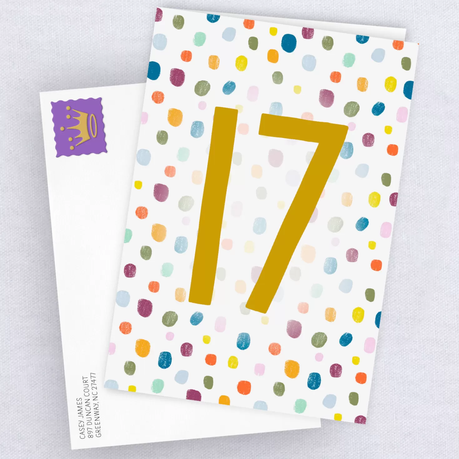 Online Personalized Colorful Confetti Number Milestone Card Encouragement