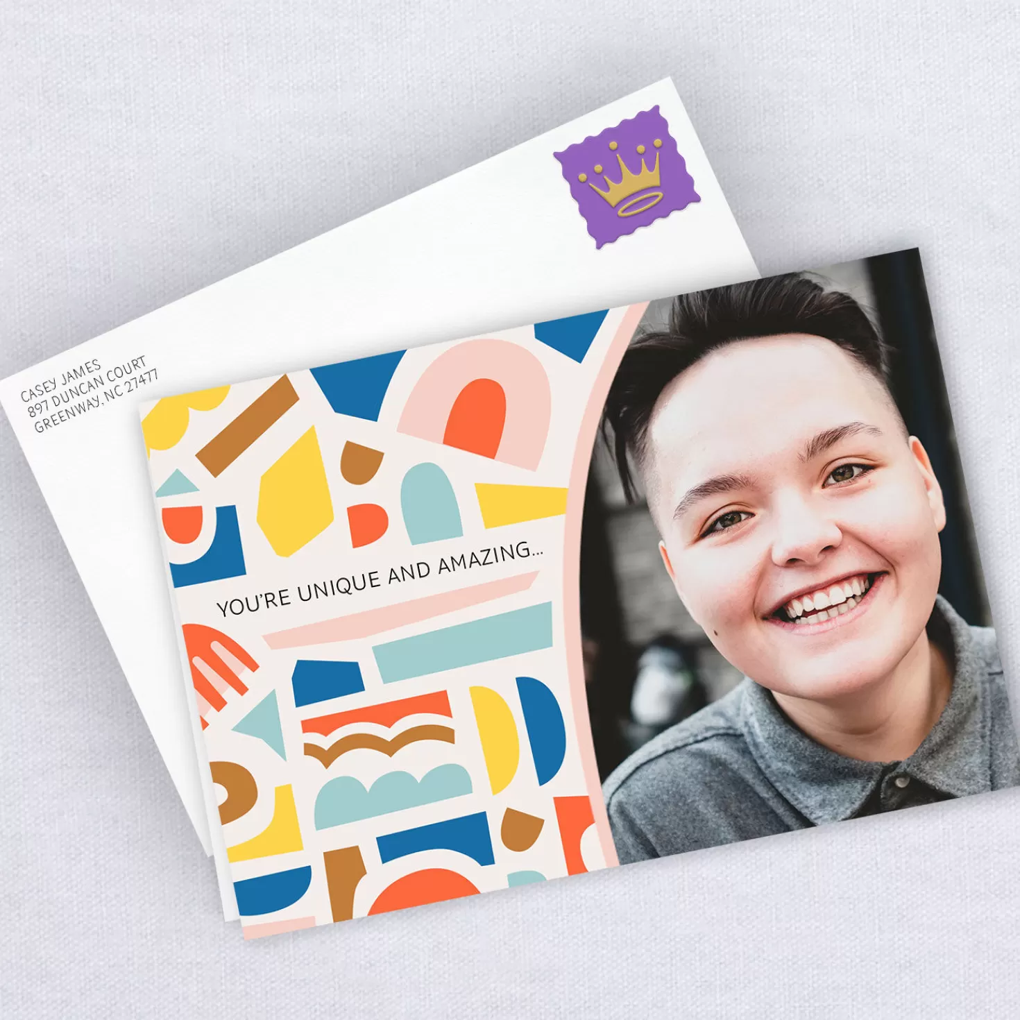Shop Personalized Colorful Shapes Photo Card Graduation