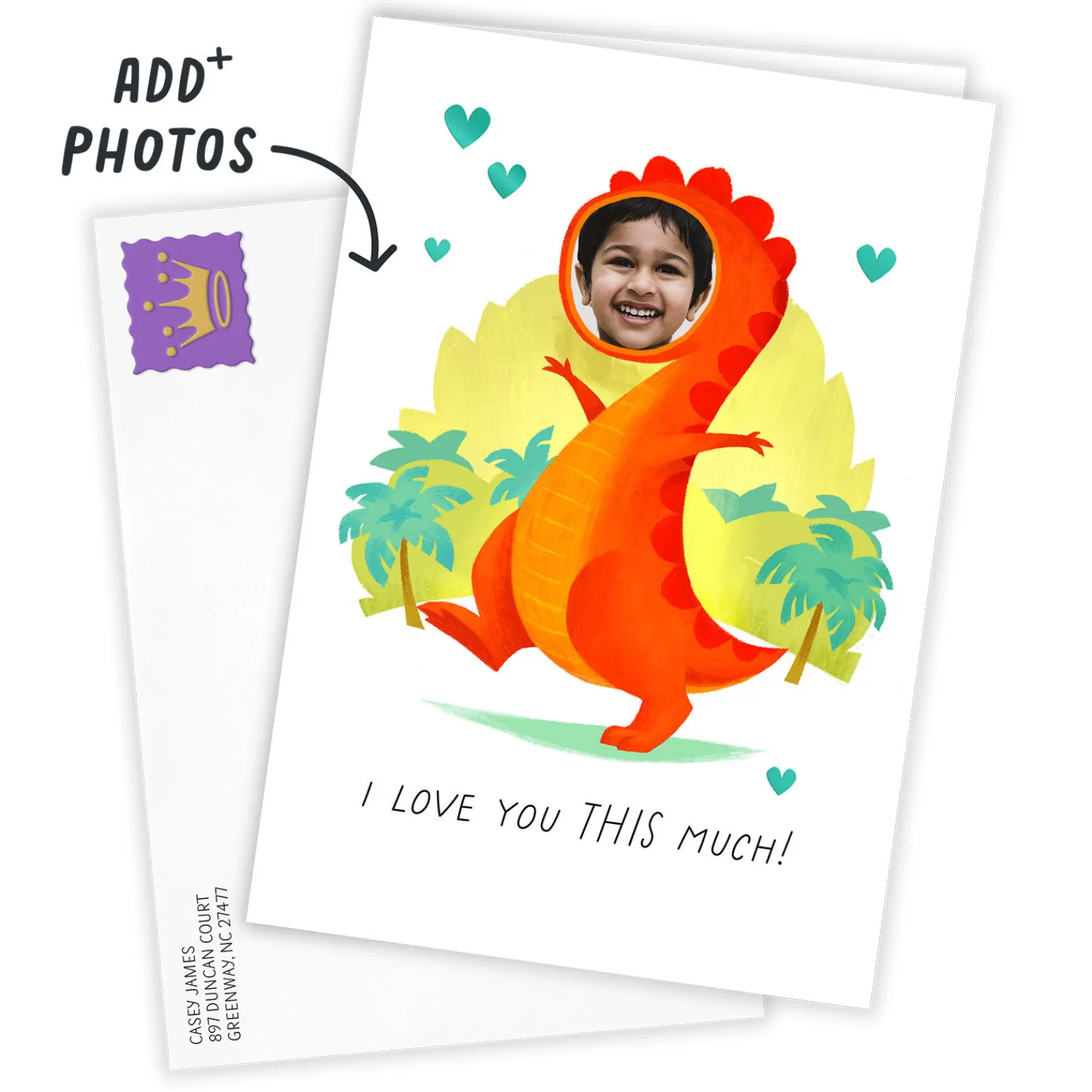 Store Personalized Fun Dinosaur Face Photo Card Encouragement