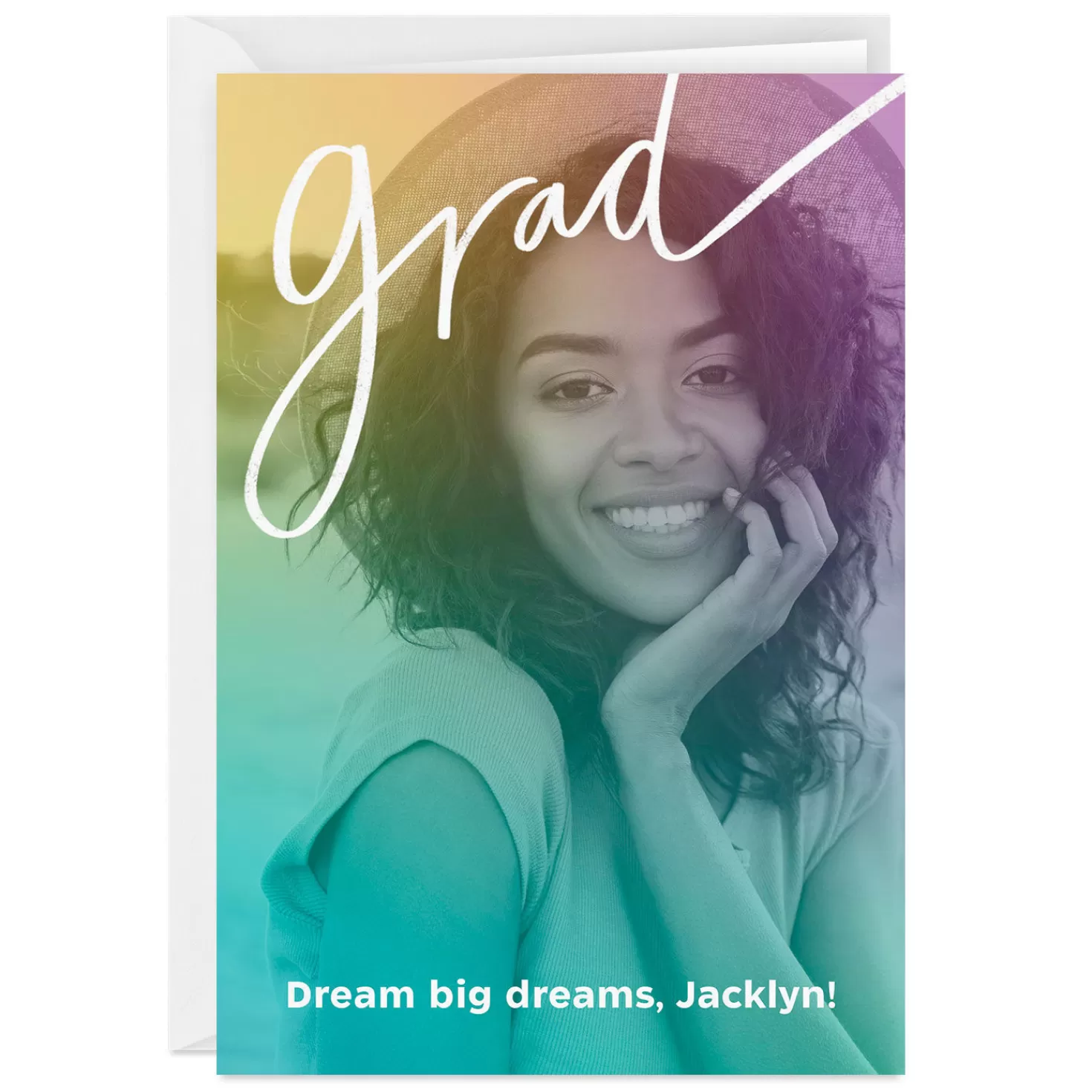 Hot Personalized Rainbow Ombre Graduation Photo Card Graduation