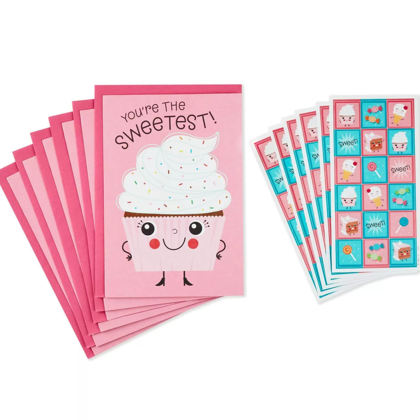 Birthday>Hallmark Pink Cupcake Birthday Cards With Stickers, Pack Of 6