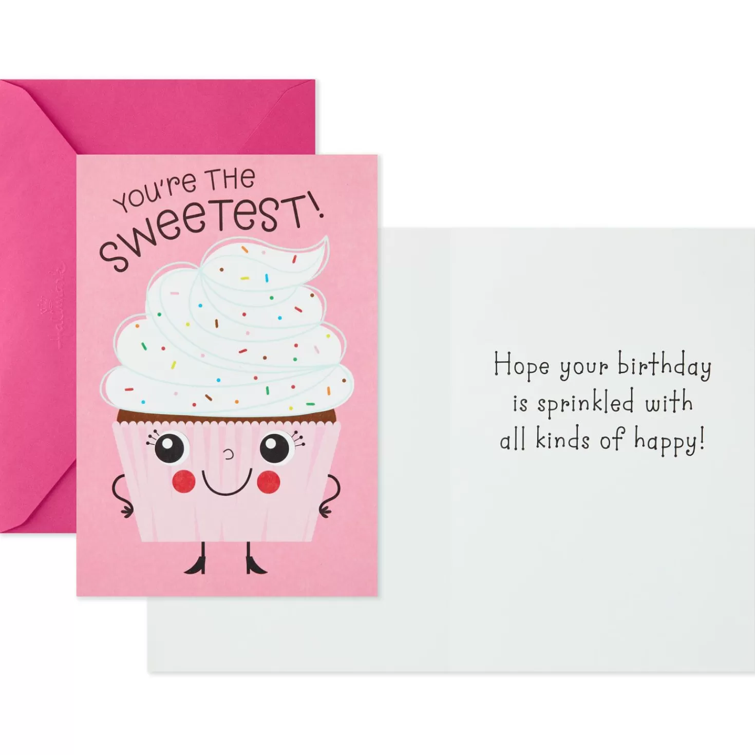 Birthday>Hallmark Pink Cupcake Birthday Cards With Stickers, Pack Of 6