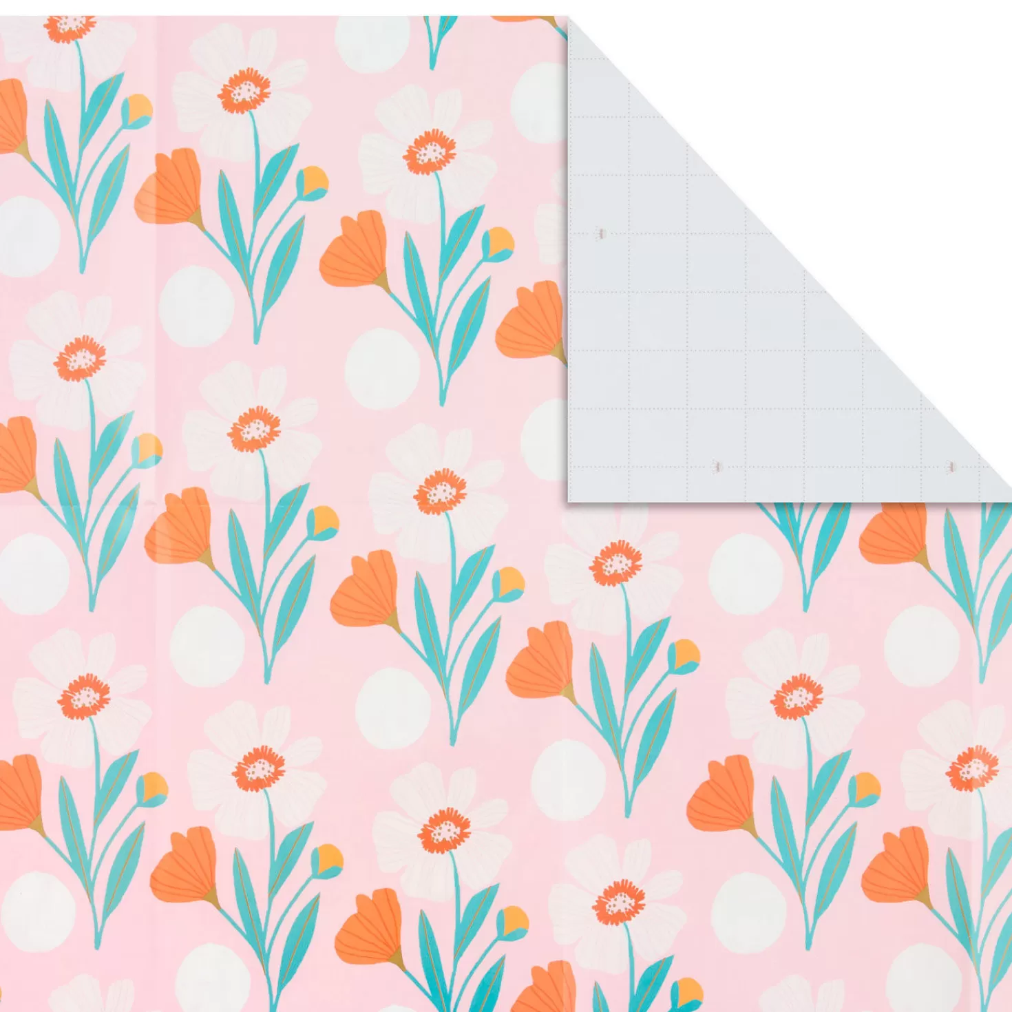 Birthday>Hallmark Pink Floral Flat Wrapping Paper With Gift Tags, 3 Sheets