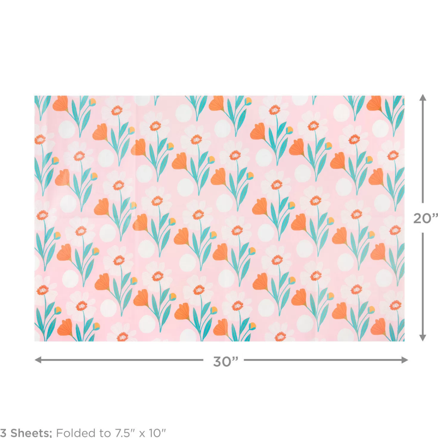 Birthday>Hallmark Pink Floral Flat Wrapping Paper With Gift Tags, 3 Sheets