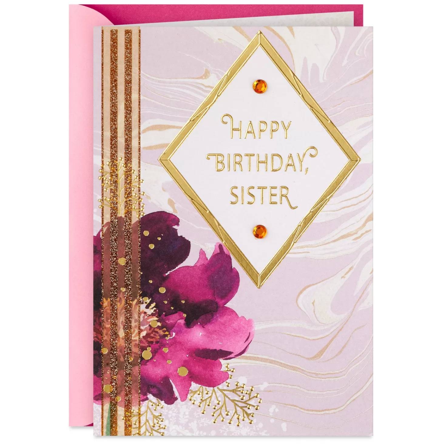 Birthday>Hallmark Pink Flower Wish From The Heart Birthday Card For Sister