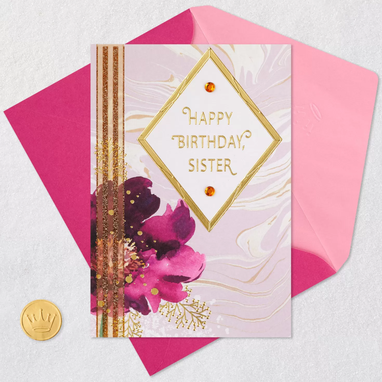 Birthday>Hallmark Pink Flower Wish From The Heart Birthday Card For Sister
