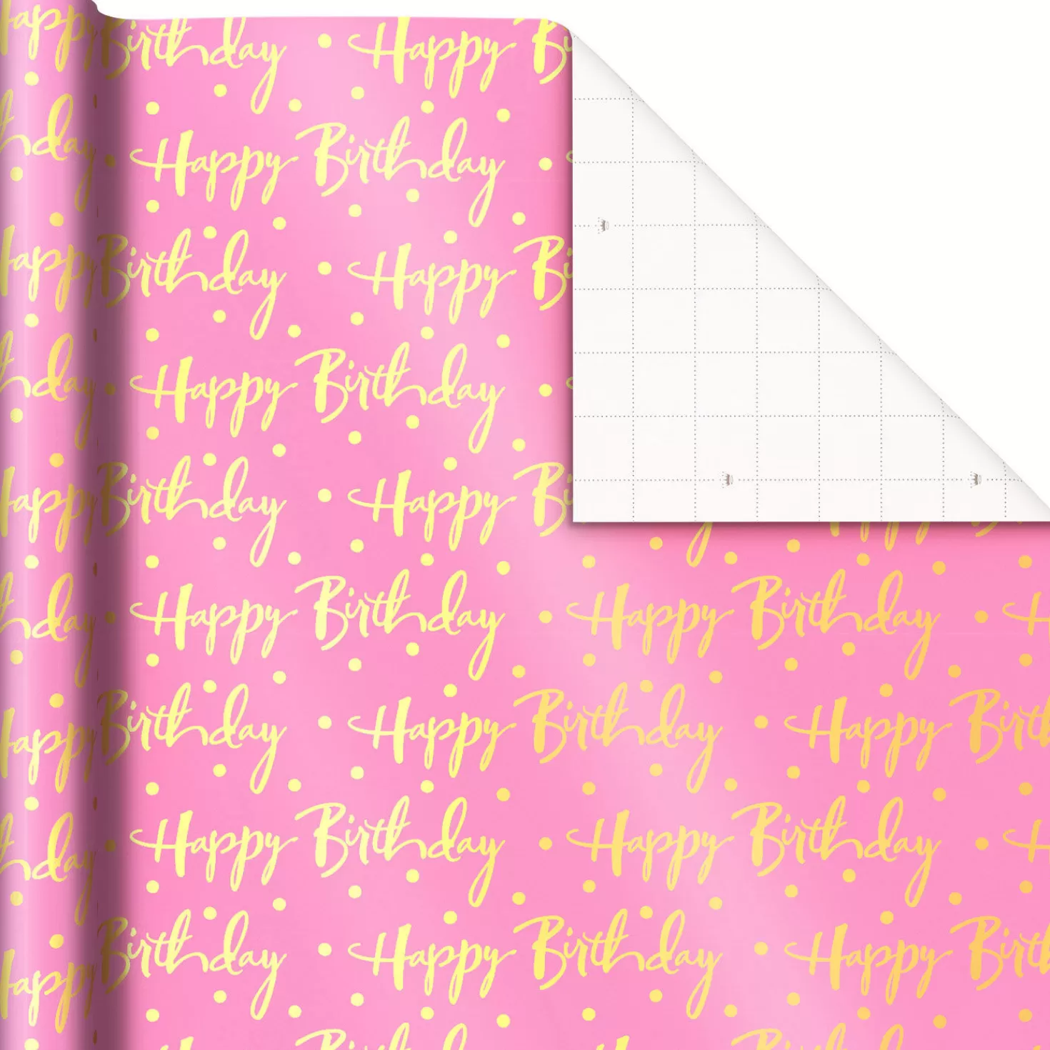 Birthday>Hallmark Pink Foil Happy Birthday Wrapping Paper Roll, 15 Sq. Ft.